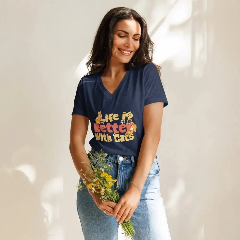 Life is Better with Cats relaxed v - neck tee - FloofChonk