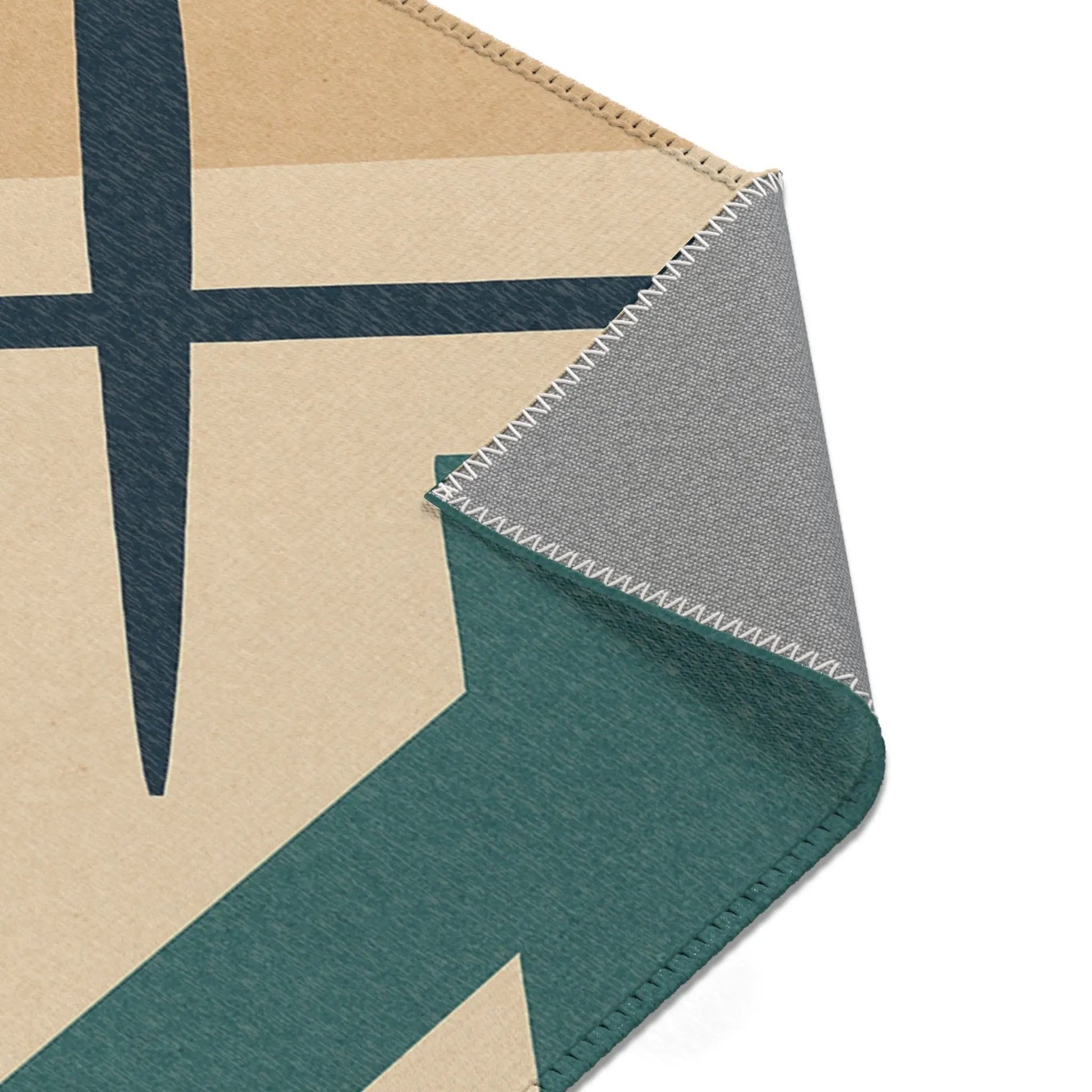 Mid - Century Geometric Area Rug — Retro Abstract Shapes in Teal, Mustard & Coral - FloofChonk