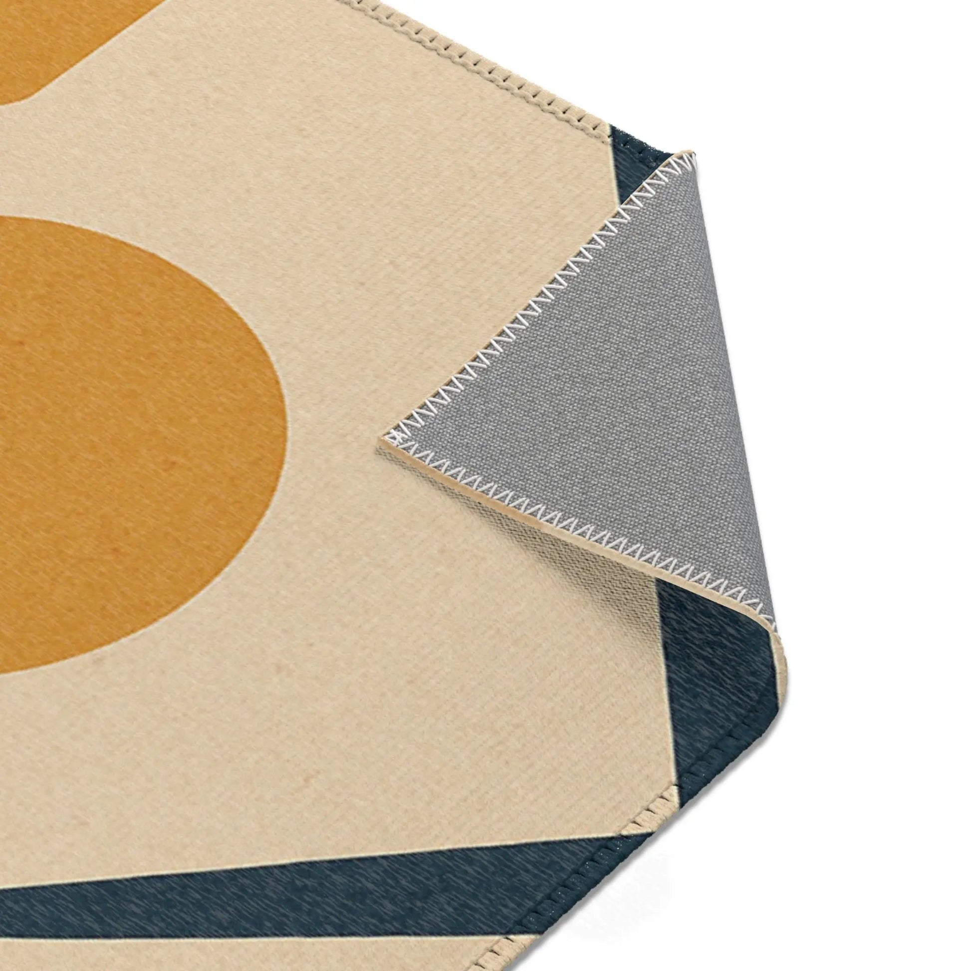 Mid - Century Geometric Area Rug — Retro Abstract Shapes in Teal, Mustard & Coral - FloofChonk