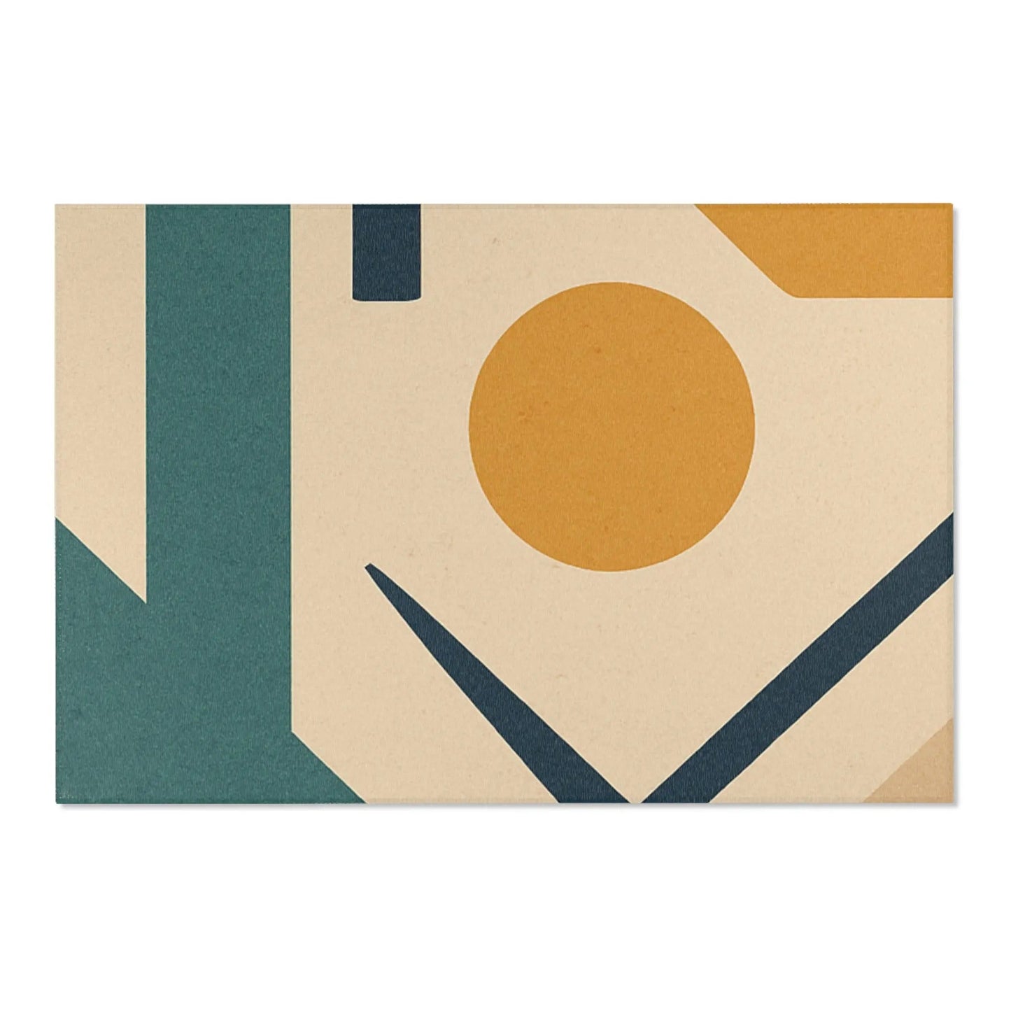 Mid - Century Geometric Area Rug — Retro Abstract Shapes in Teal, Mustard & Coral - FloofChonk