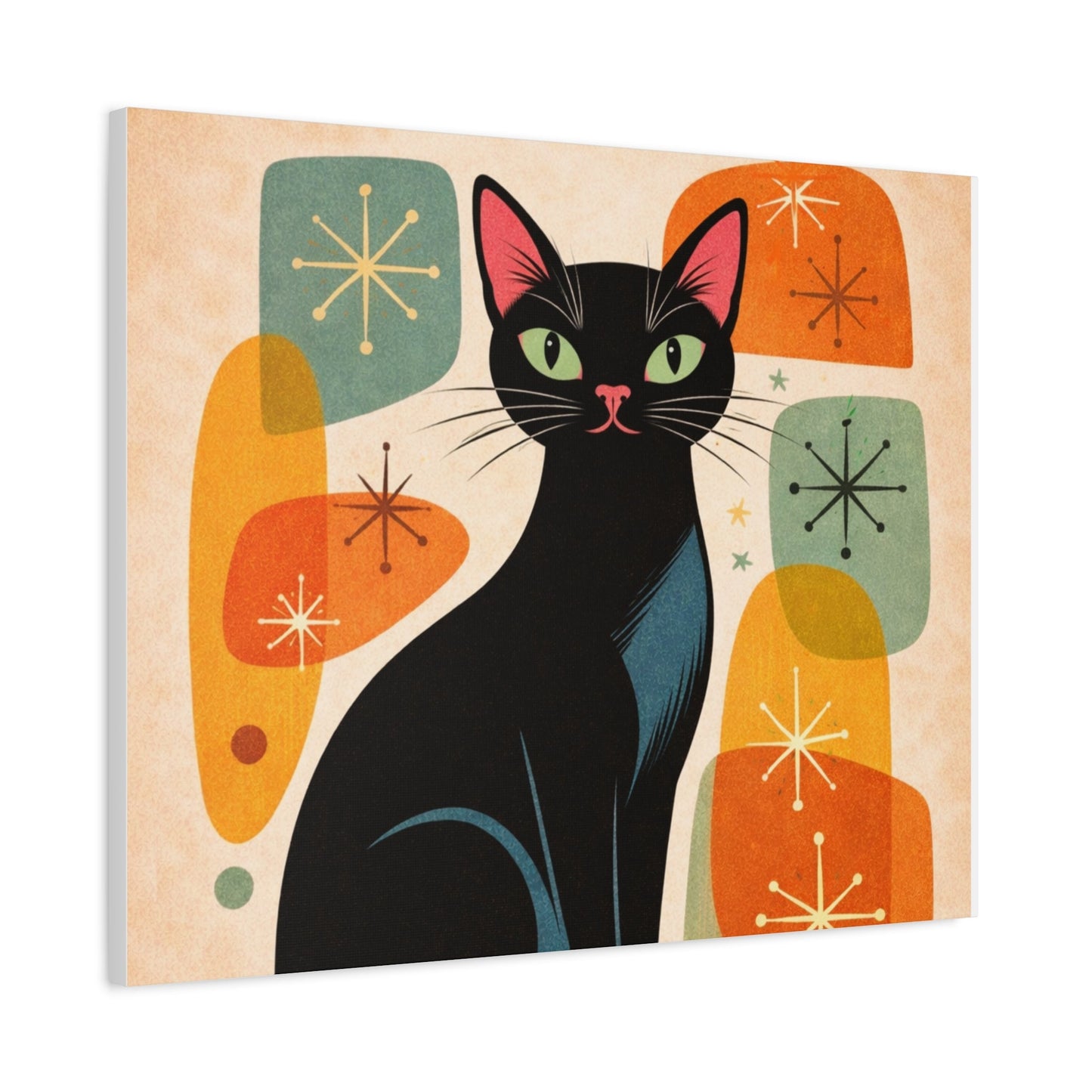 Mid - Century Modern Black Cat Canvas Print — Matte Stretched Wall Art - FloofChonk