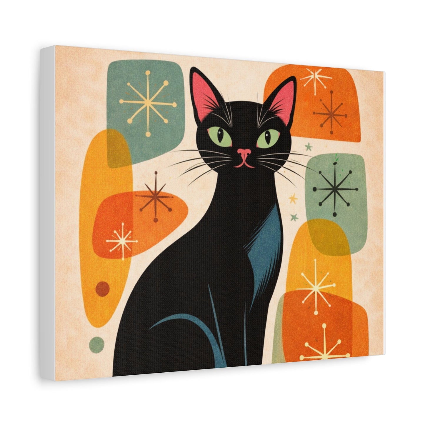 Mid - Century Modern Black Cat Canvas Print — Matte Stretched Wall Art - FloofChonk