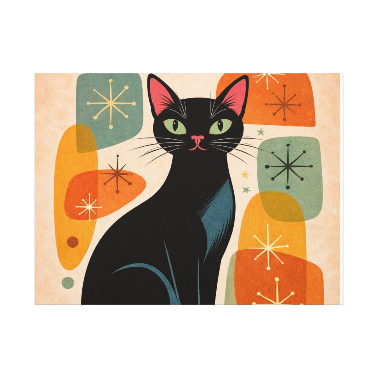 Mid - Century Modern Black Cat Canvas Print — Matte Stretched Wall Art - FloofChonk