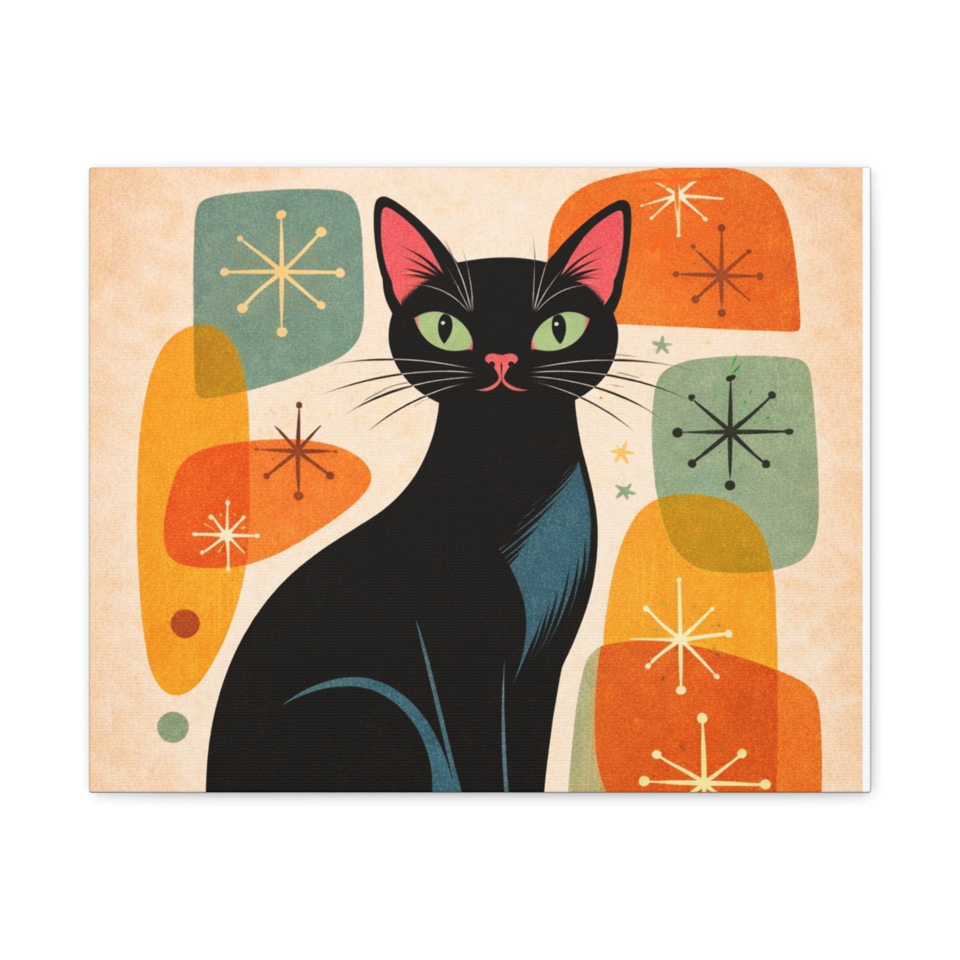 Mid - Century Modern Black Cat Canvas Print — Matte Stretched Wall Art - FloofChonk