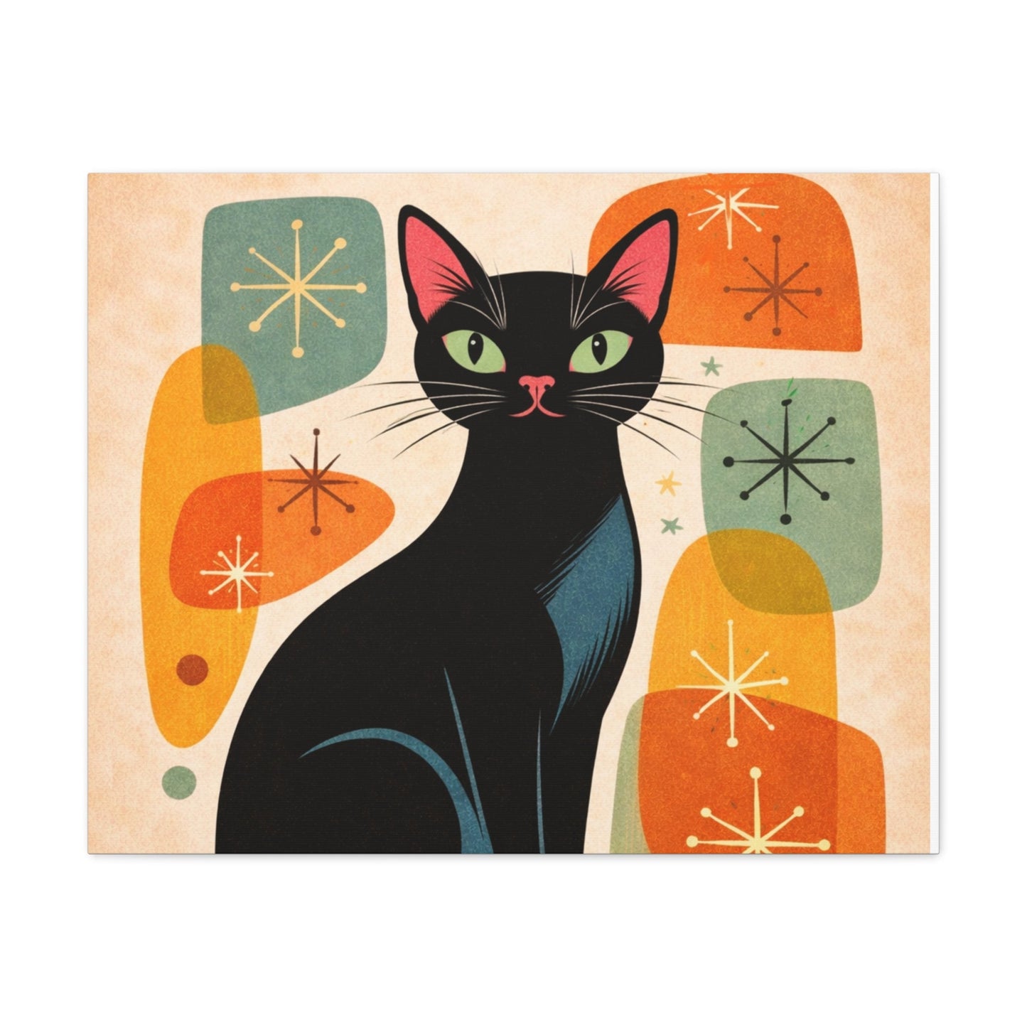 Mid - Century Modern Black Cat Canvas Print — Matte Stretched Wall Art - FloofChonk