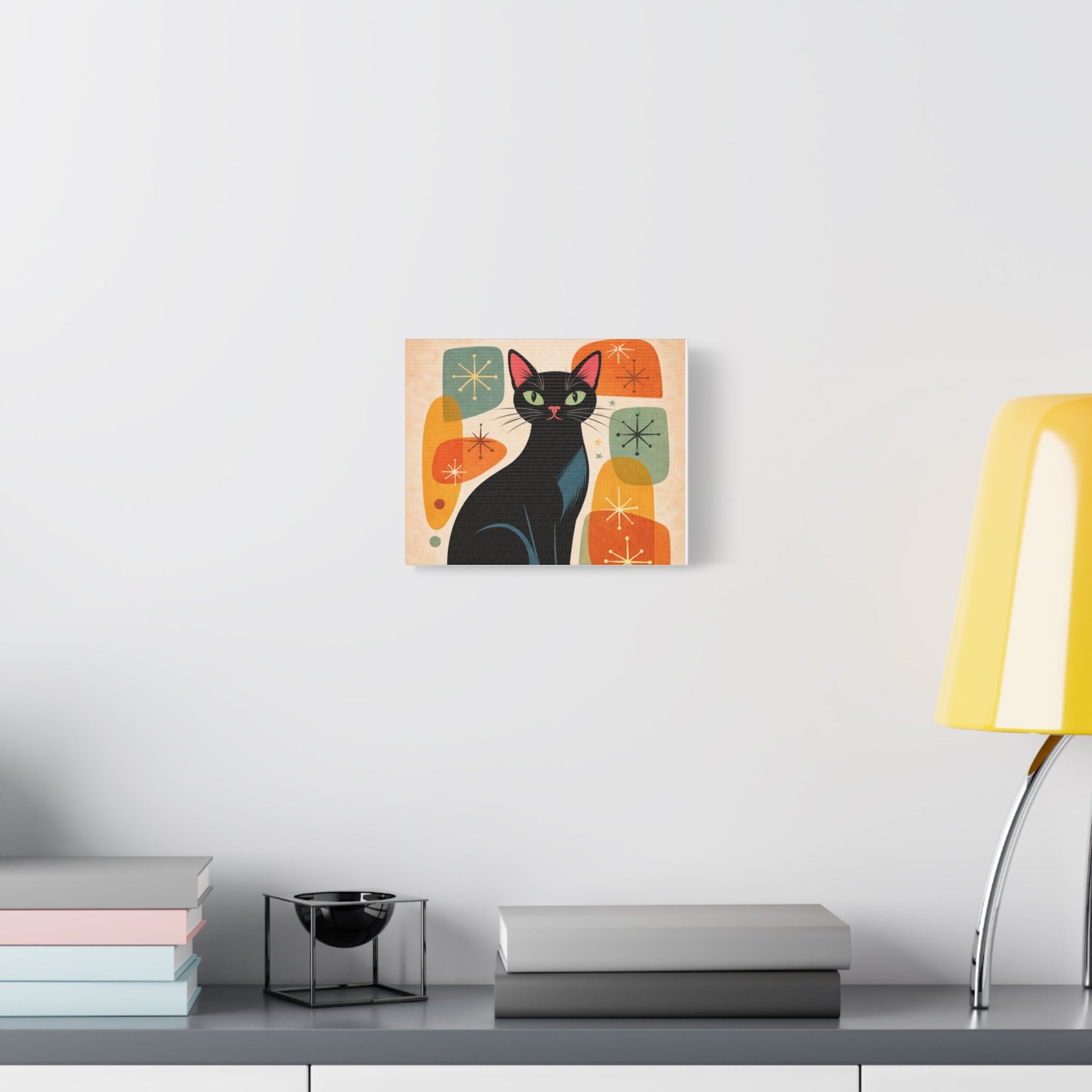Mid - Century Modern Black Cat Canvas Print — Matte Stretched Wall Art - FloofChonk