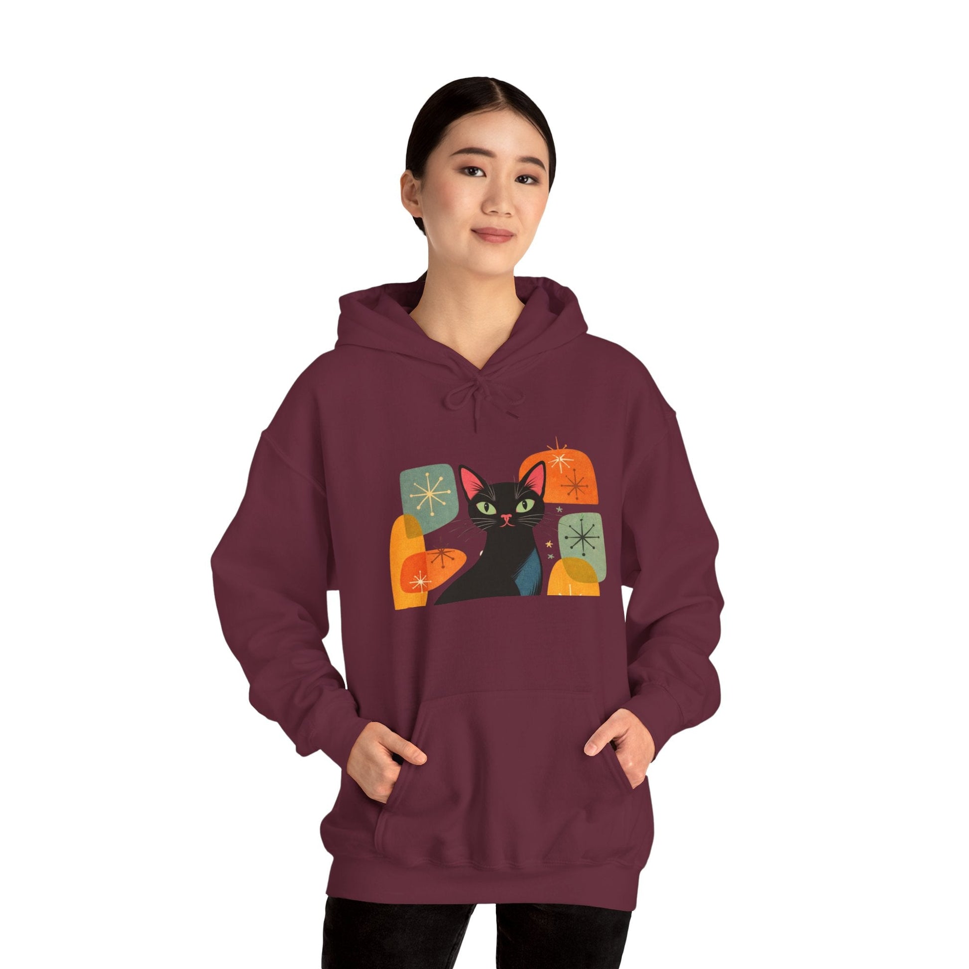 Mid - Century Modern Cat Hoodie — Retro Cool Graphic Sweatshirt - FloofChonk