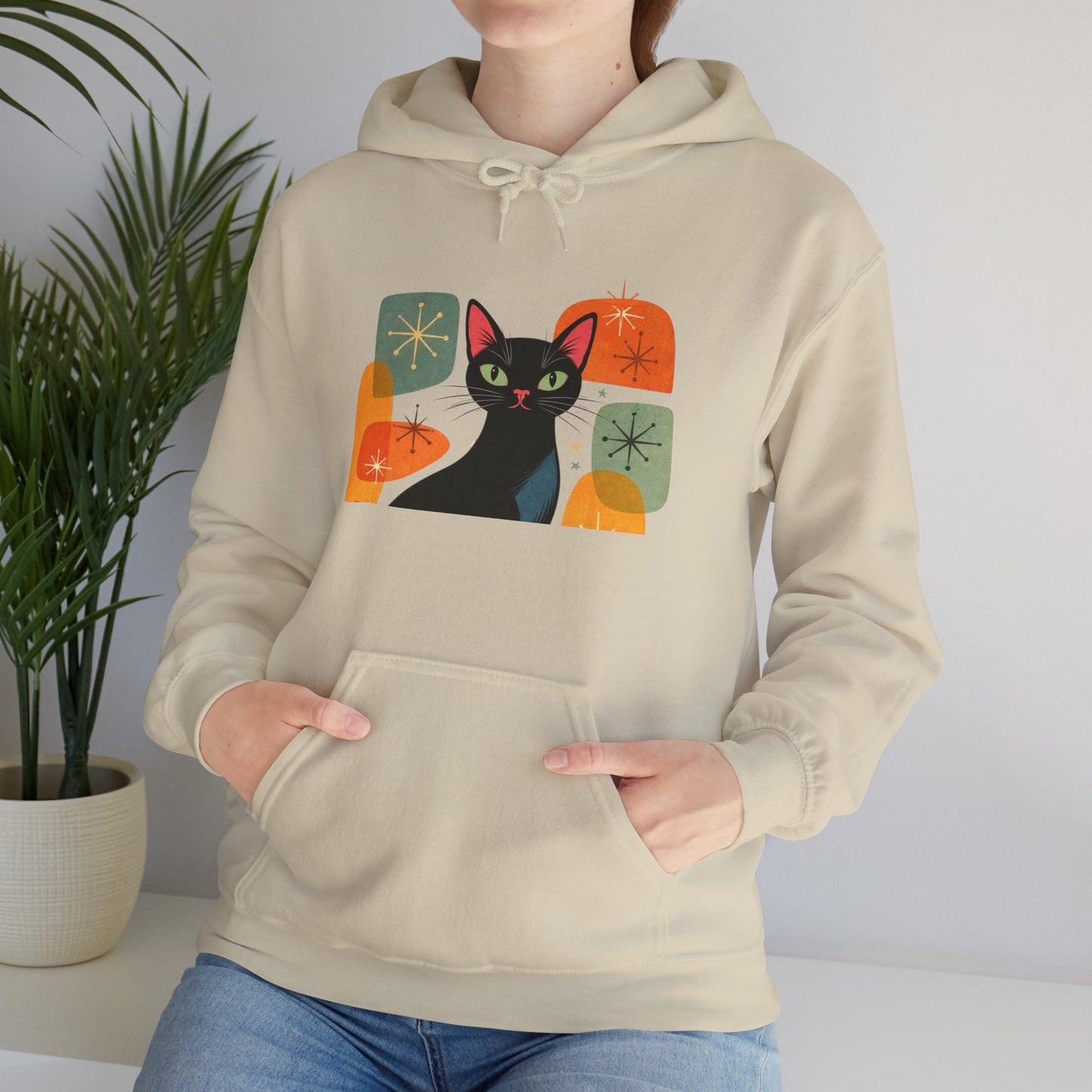 Mid - Century Modern Cat Hoodie — Retro Cool Graphic Sweatshirt - FloofChonk