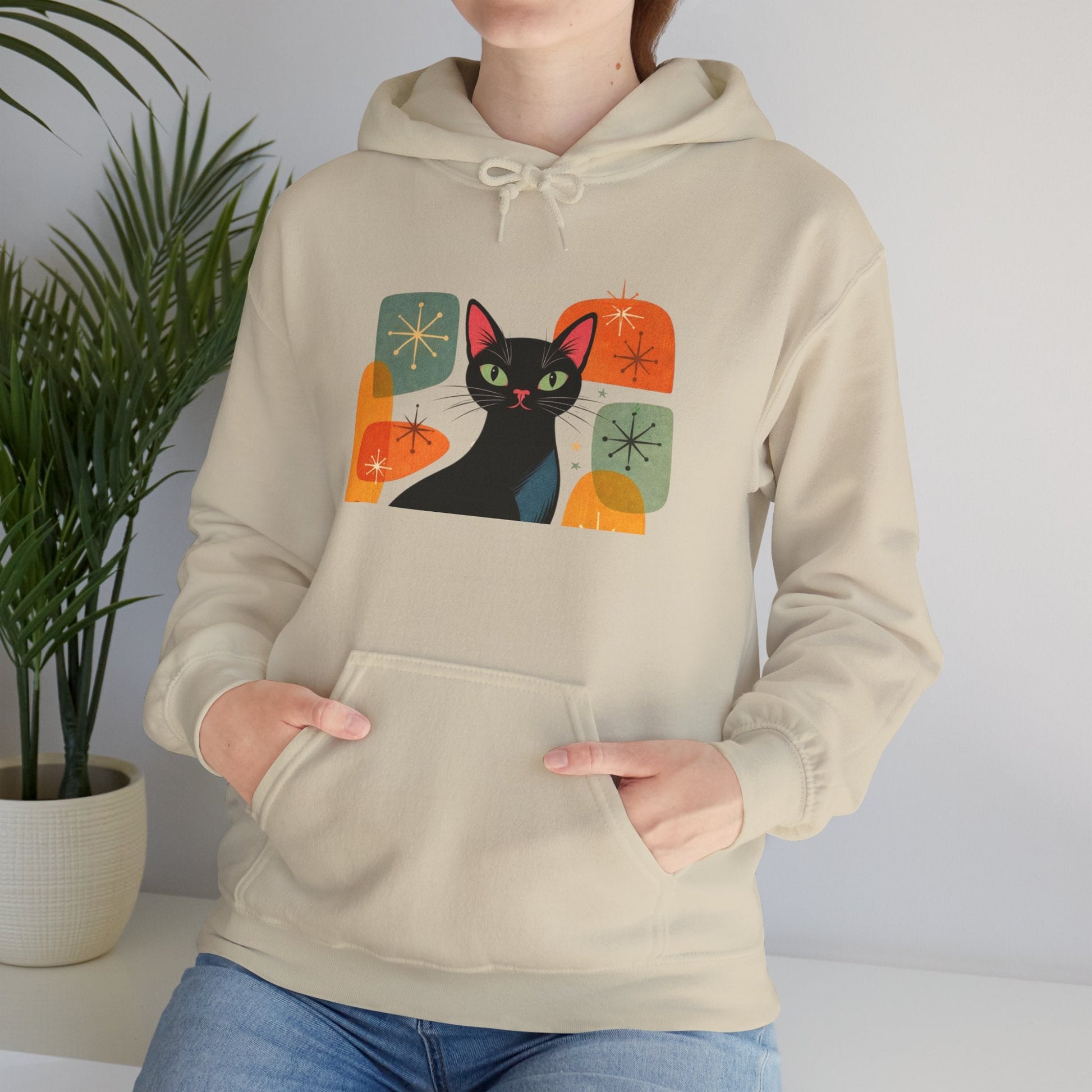 Mid - Century Modern Cat Hoodie — Retro Cool Graphic Sweatshirt - FloofChonk