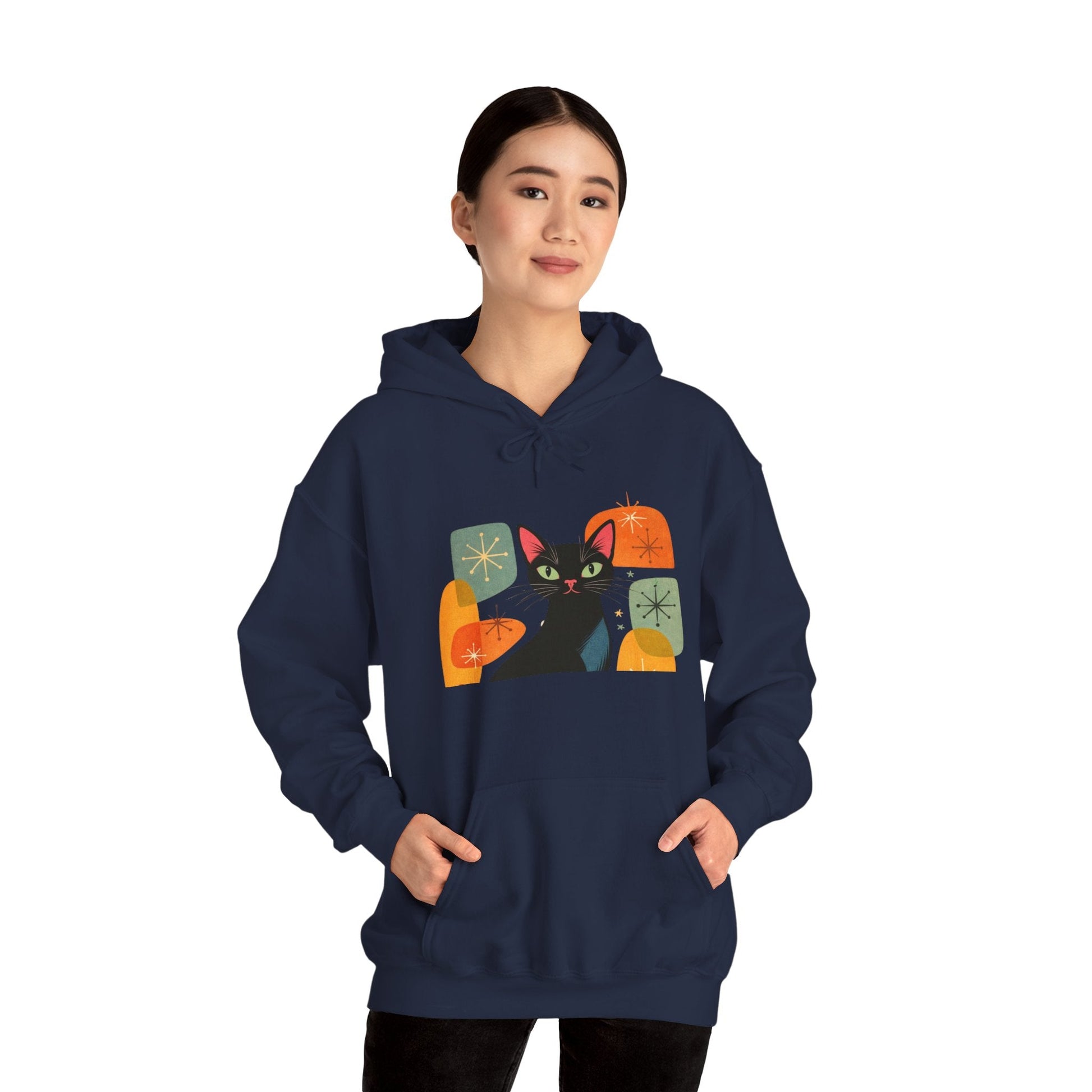 Mid - Century Modern Cat Hoodie — Retro Cool Graphic Sweatshirt - FloofChonk