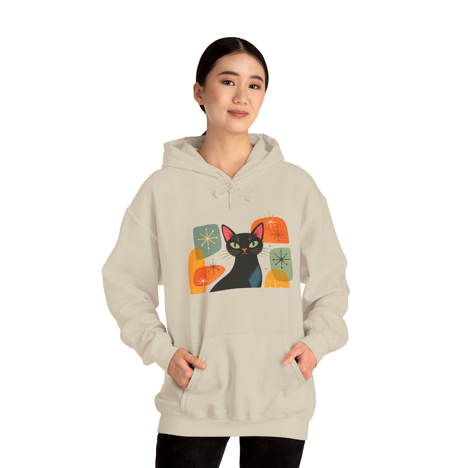 Mid - Century Modern Cat Hoodie — Retro Cool Graphic Sweatshirt - FloofChonk