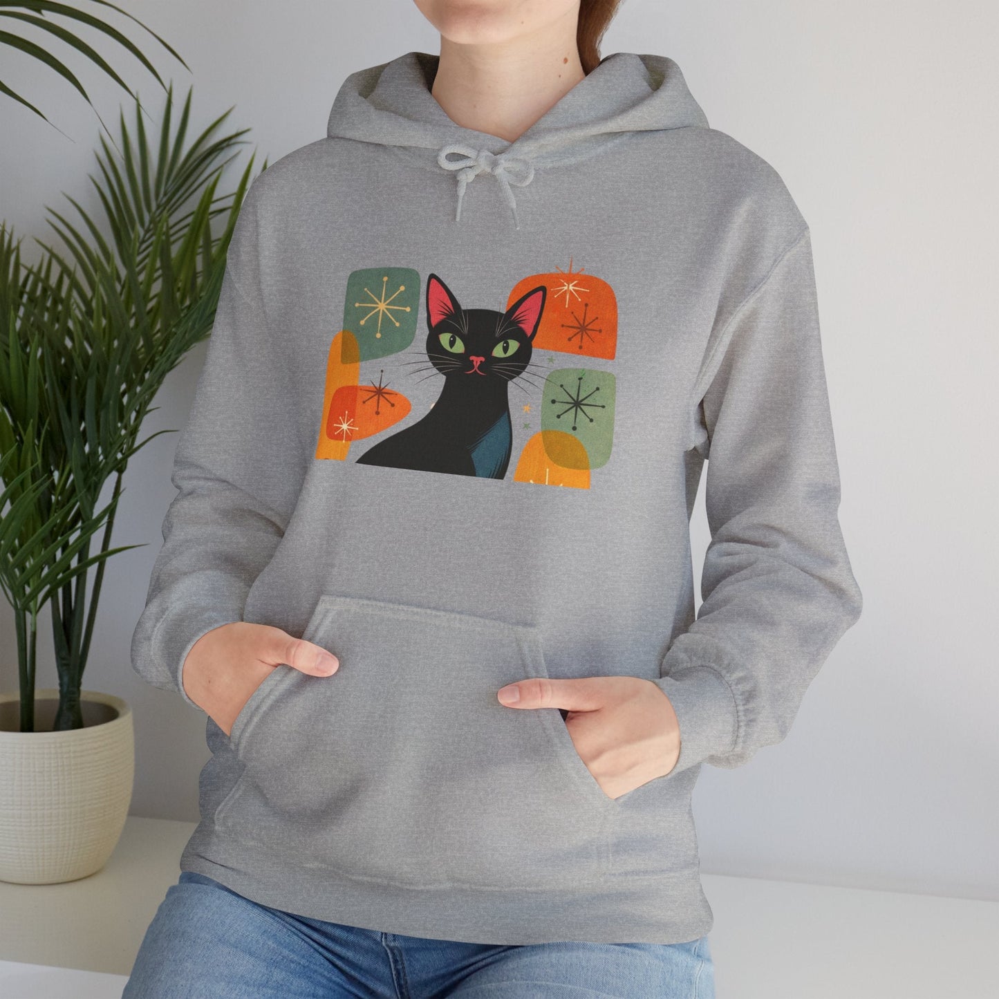 Mid - Century Modern Cat Hoodie — Retro Cool Graphic Sweatshirt - FloofChonk
