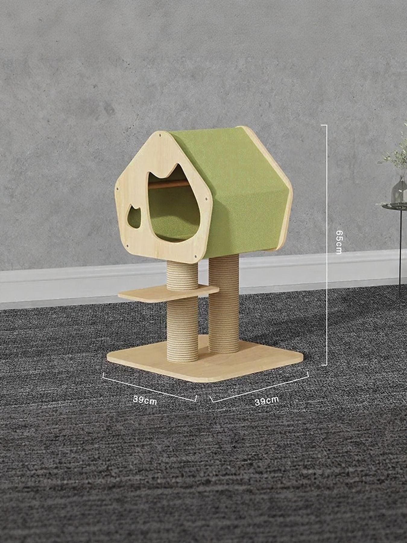 Modern Wooden Cat Condo with Scratching Post - FloofChonk