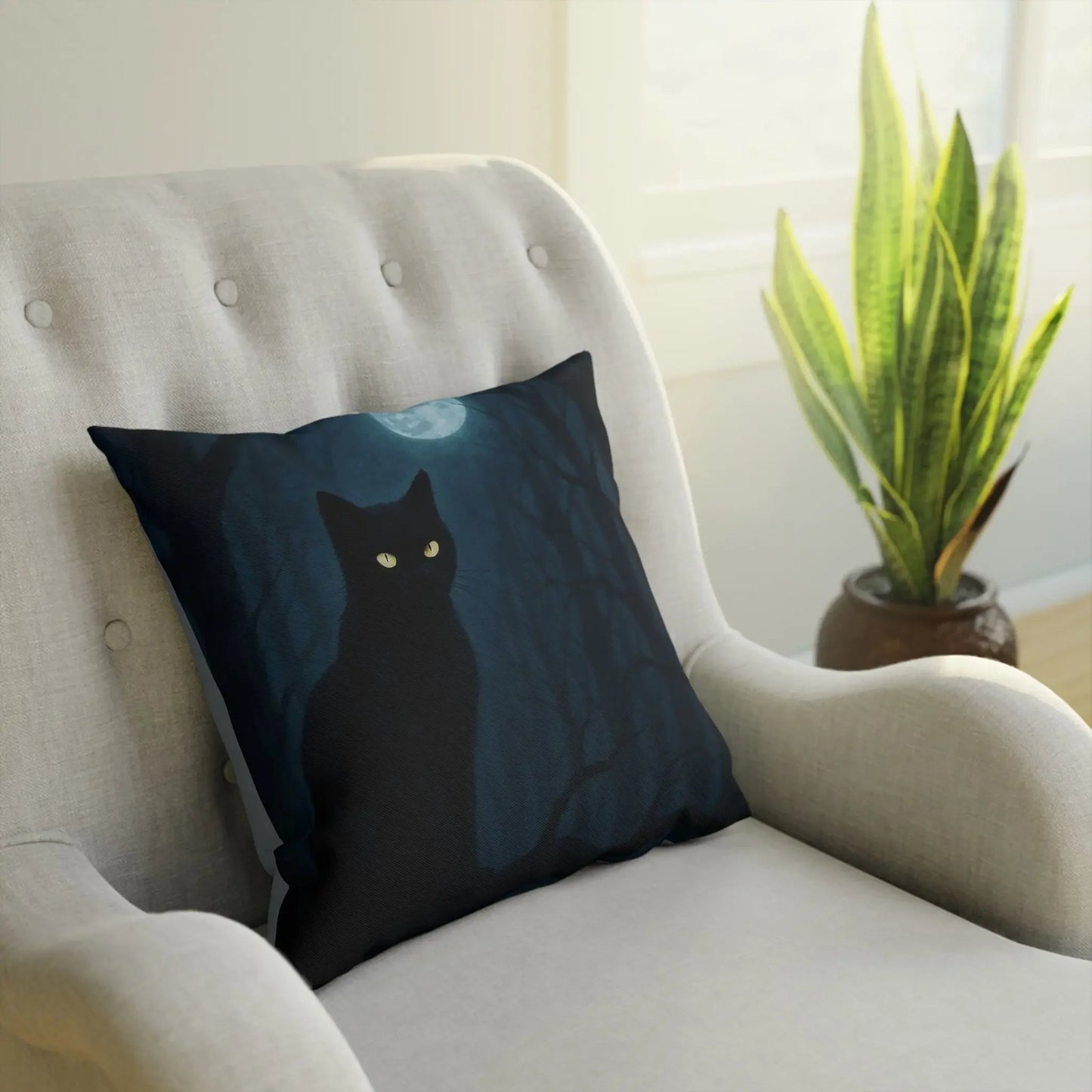 Mystical Cat Cushion - Halloween Decor, Cozy Home Accent, Gift for Cat Lovers, Witchy Vibes, Dark Aesthetic Pillow, Decorative Throw Pillow, - FloofChonk