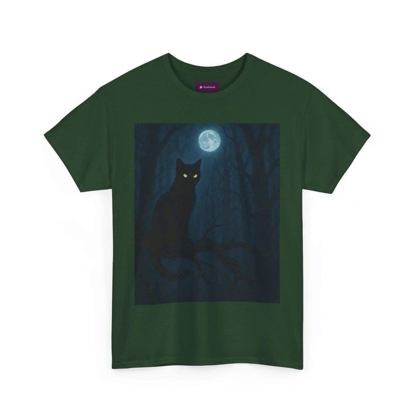 Mystical Cat Tee - Unique Gift for Halloween, Unisex Heavy Cotton Shirt, Cat Lovers, Spooky Style, Night Out, Halloween Shirt - FloofChonk