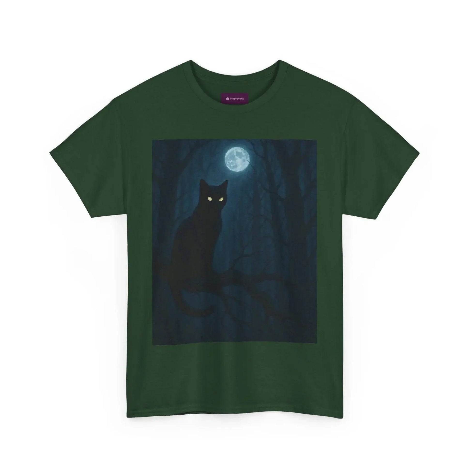 Mystical Cat Tee - Unique Gift for Halloween, Unisex Heavy Cotton Shirt, Cat Lovers, Spooky Style, Night Out, Halloween Shirt - FloofChonk
