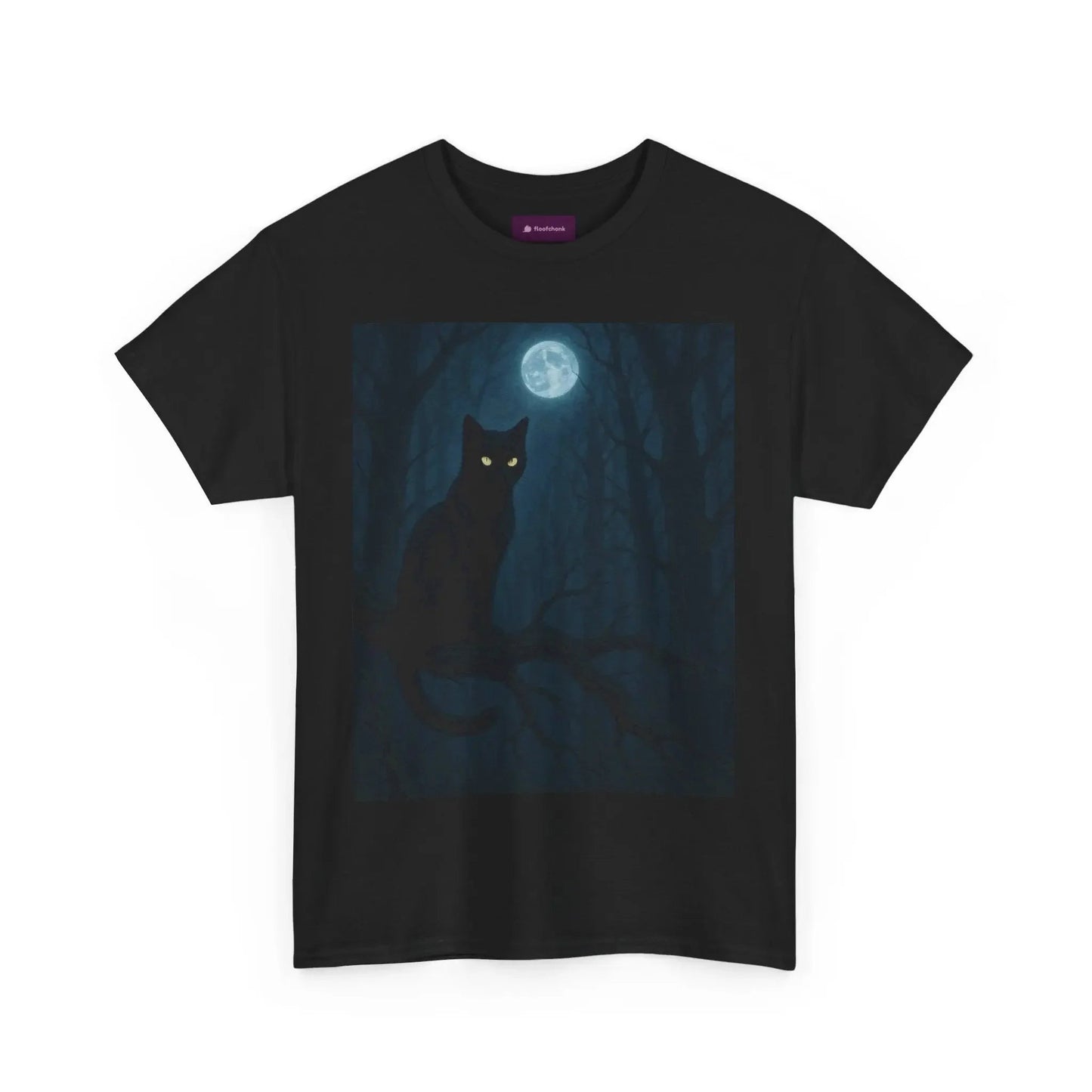 Mystical Cat Tee - Unique Gift for Halloween, Unisex Heavy Cotton Shirt, Cat Lovers, Spooky Style, Night Out, Halloween Shirt - FloofChonk