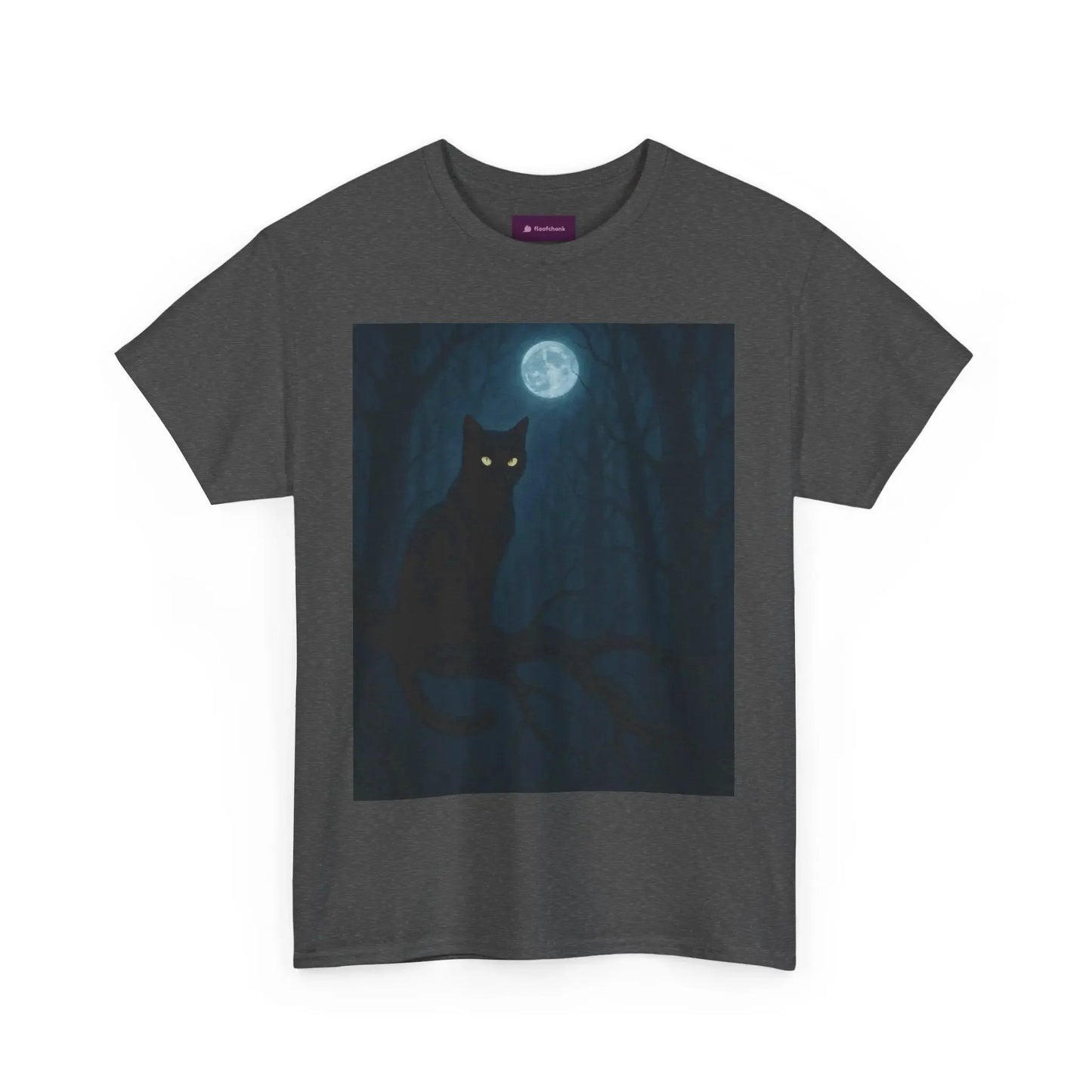 Mystical Cat Tee - Unique Gift for Halloween, Unisex Heavy Cotton Shirt, Cat Lovers, Spooky Style, Night Out, Halloween Shirt - FloofChonk