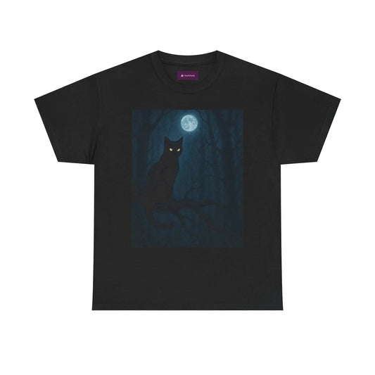 Mystical Cat Tee - Unique Gift for Halloween, Unisex Heavy Cotton Shirt, Cat Lovers, Spooky Style, Night Out, Halloween Shirt - FloofChonk