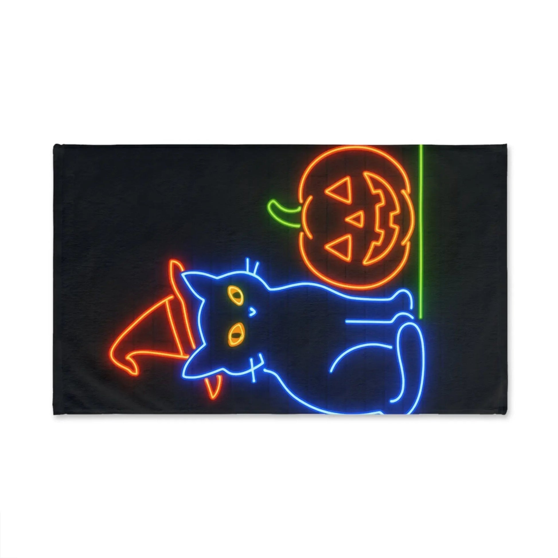 Neon Halloween Cat Hand Towel, Halloween Kitchen Decor, Cat Lover Gift, Spooky Home Towel, Pumpkin Design, Halloween Dish Towel, Halloween - FloofChonk
