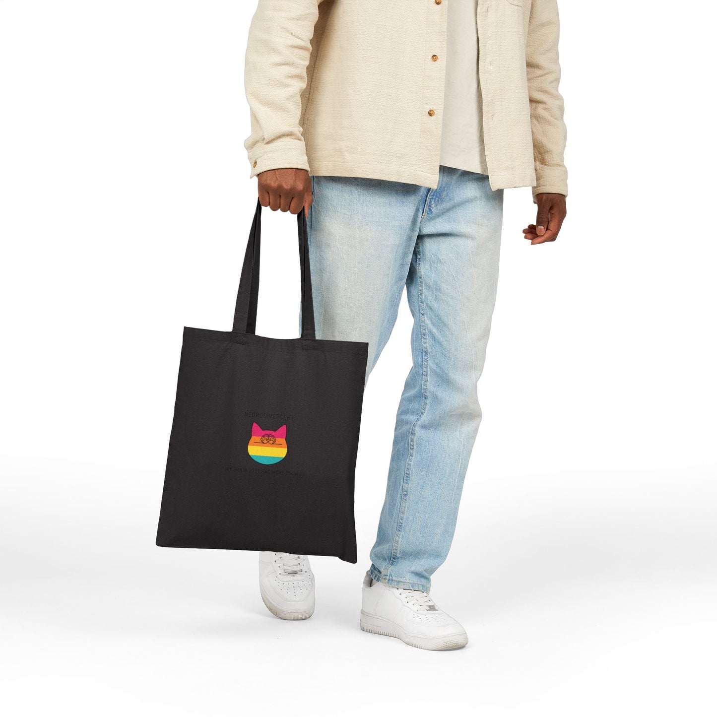 Neurodivergent Cat Rainbow Canvas Tote Bag — "Neurodivergent: My Brain Just Has More Colors" - FloofChonk