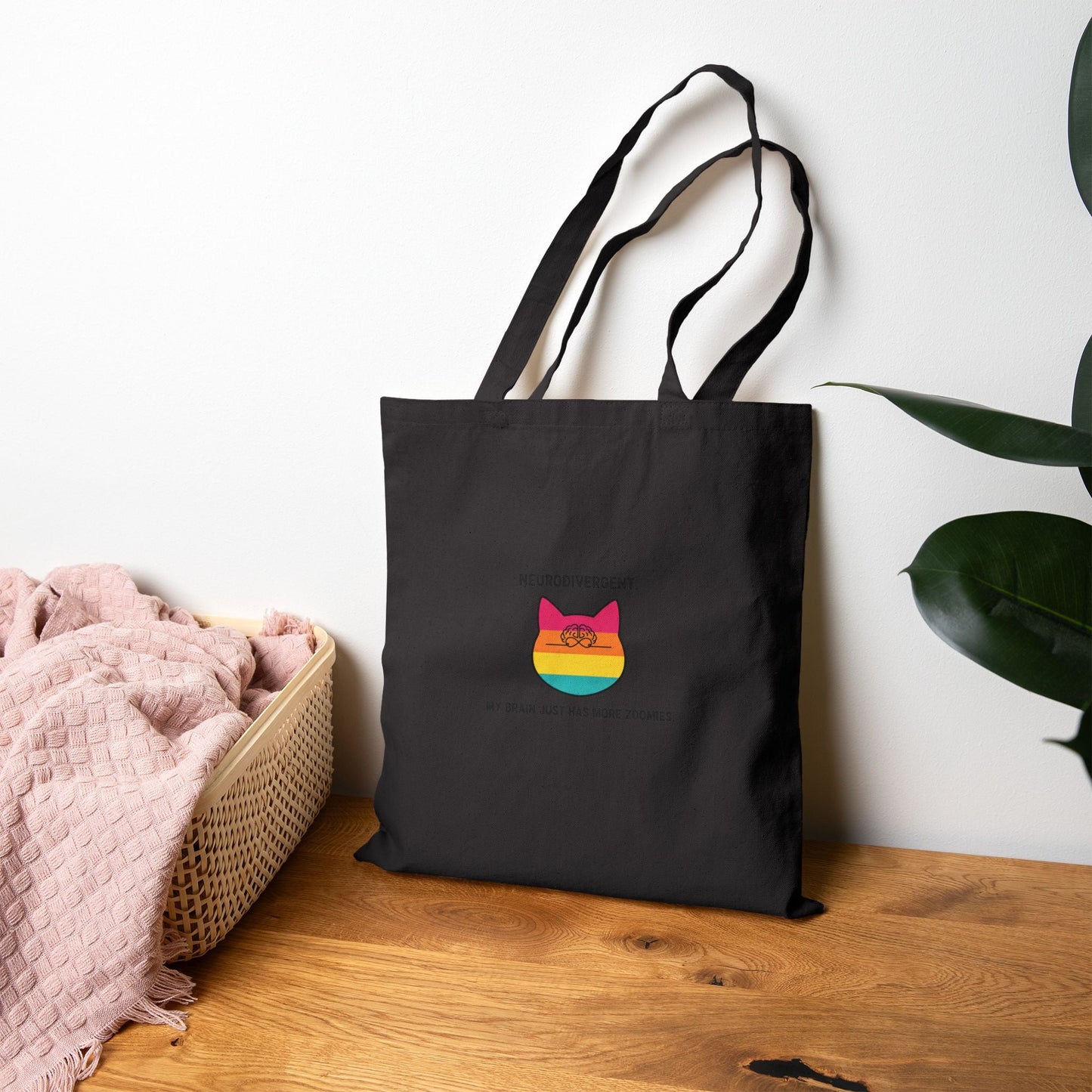 Neurodivergent Cat Rainbow Canvas Tote Bag — "Neurodivergent: My Brain Just Has More Colors" - FloofChonk