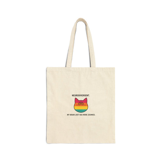 Neurodivergent Cat Rainbow Canvas Tote Bag — "Neurodivergent: My Brain Just Has More Colors" - FloofChonk
