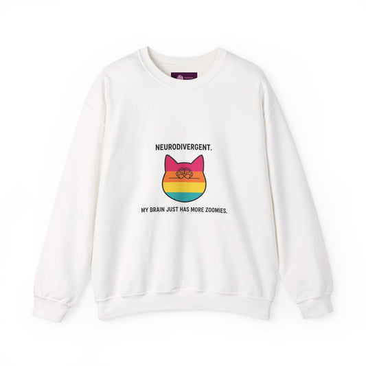 Neurodivergent Rainbow Cat Crewneck Sweatshirt — “My Brain Just Has More Zoomies” - FloofChonk