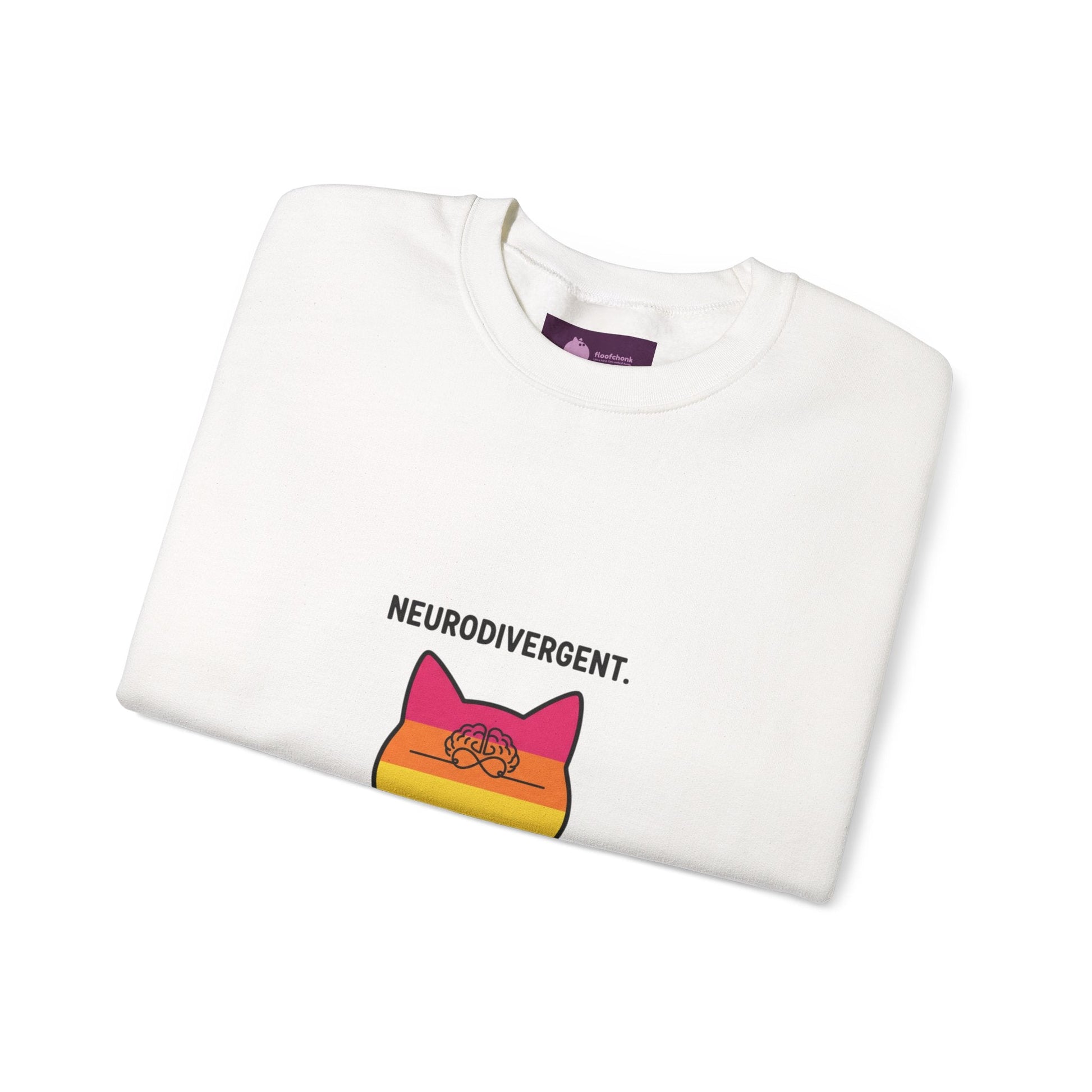 Neurodivergent Rainbow Cat Crewneck Sweatshirt — “My Brain Just Has More Zoomies” - FloofChonk