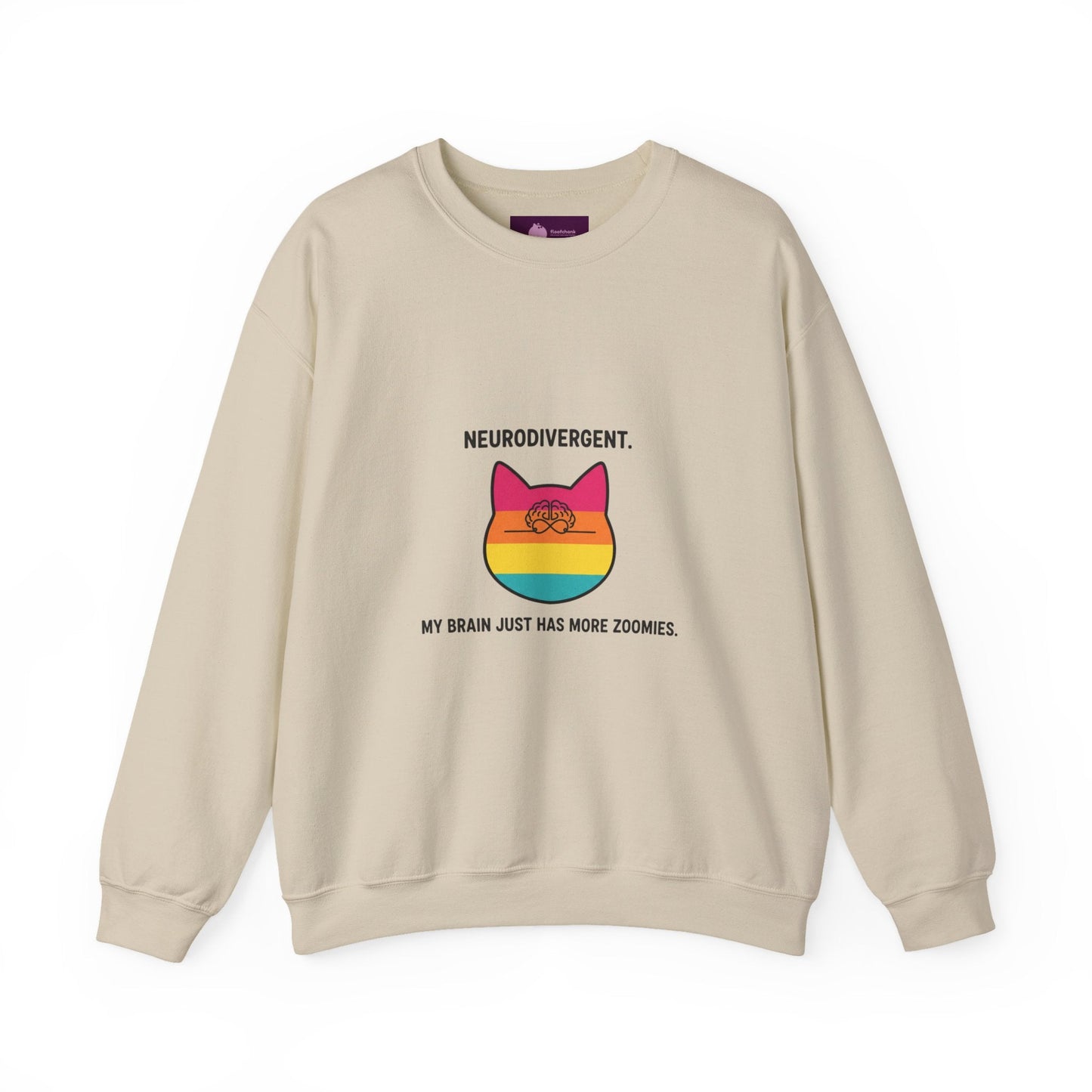 Neurodivergent Rainbow Cat Crewneck Sweatshirt — “My Brain Just Has More Zoomies” - FloofChonk