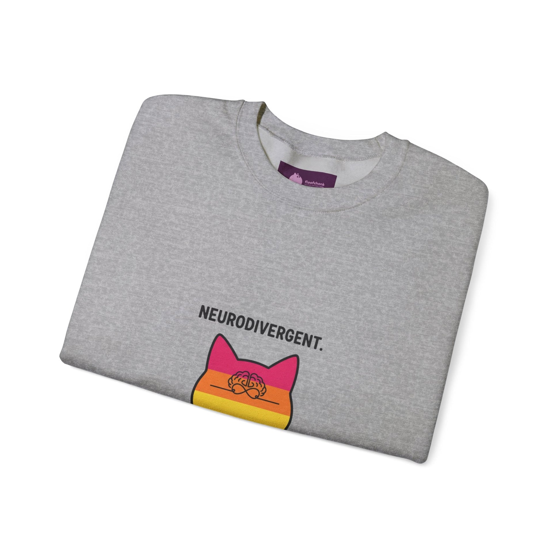 Neurodivergent Rainbow Cat Crewneck Sweatshirt — “My Brain Just Has More Zoomies” - FloofChonk