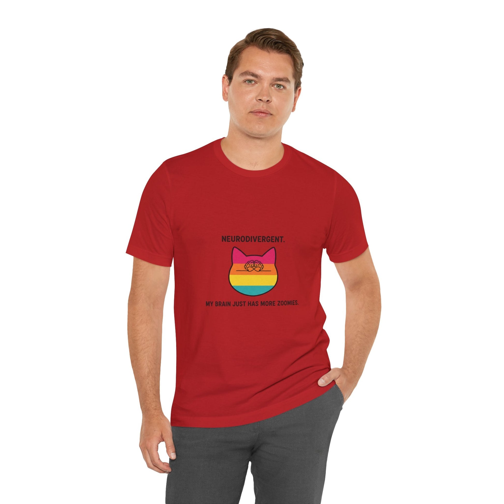 Neurodivergent Rainbow Cat Tee — "My Brain Just Has More Zoomies" - FloofChonk