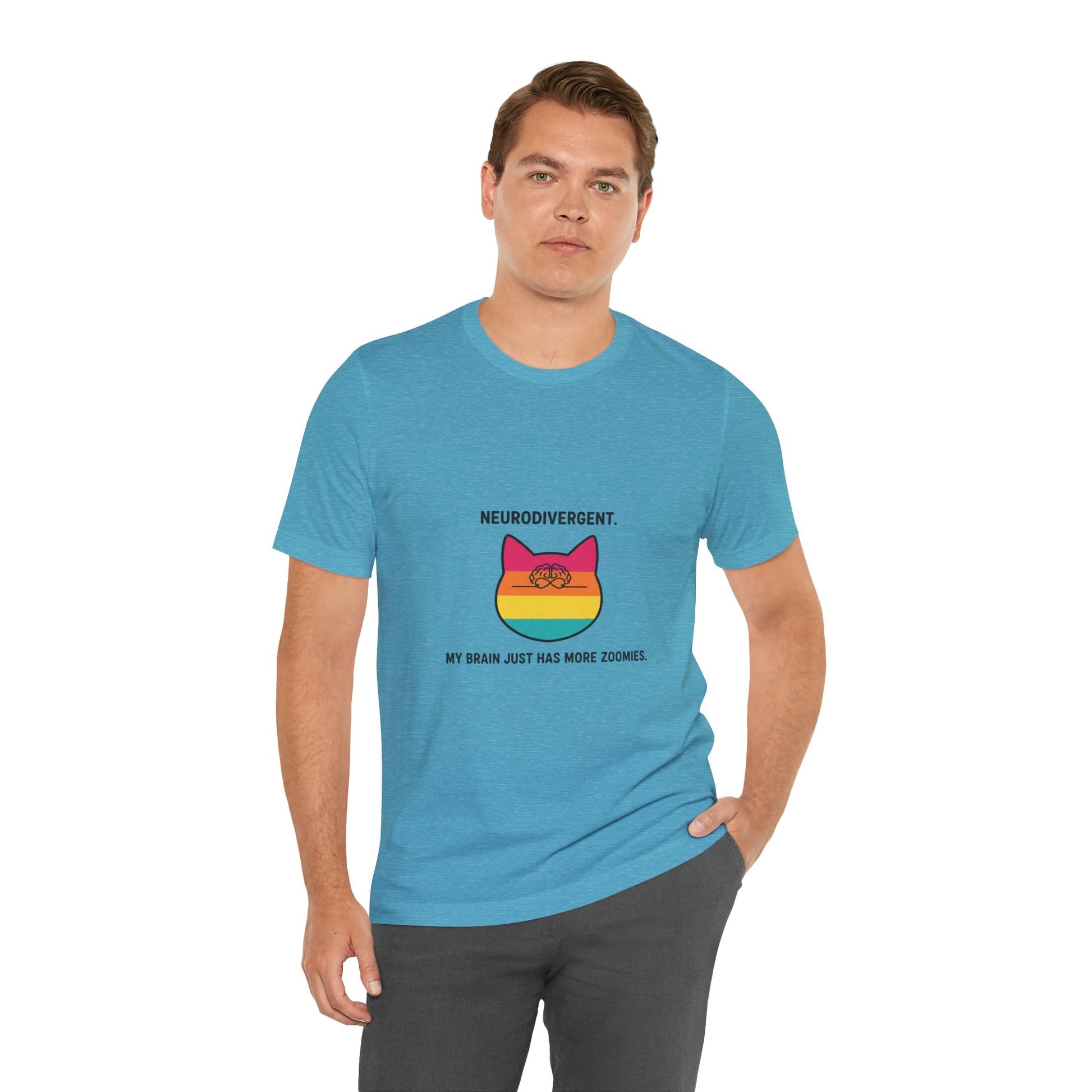 Neurodivergent Rainbow Cat Tee — "My Brain Just Has More Zoomies" - FloofChonk