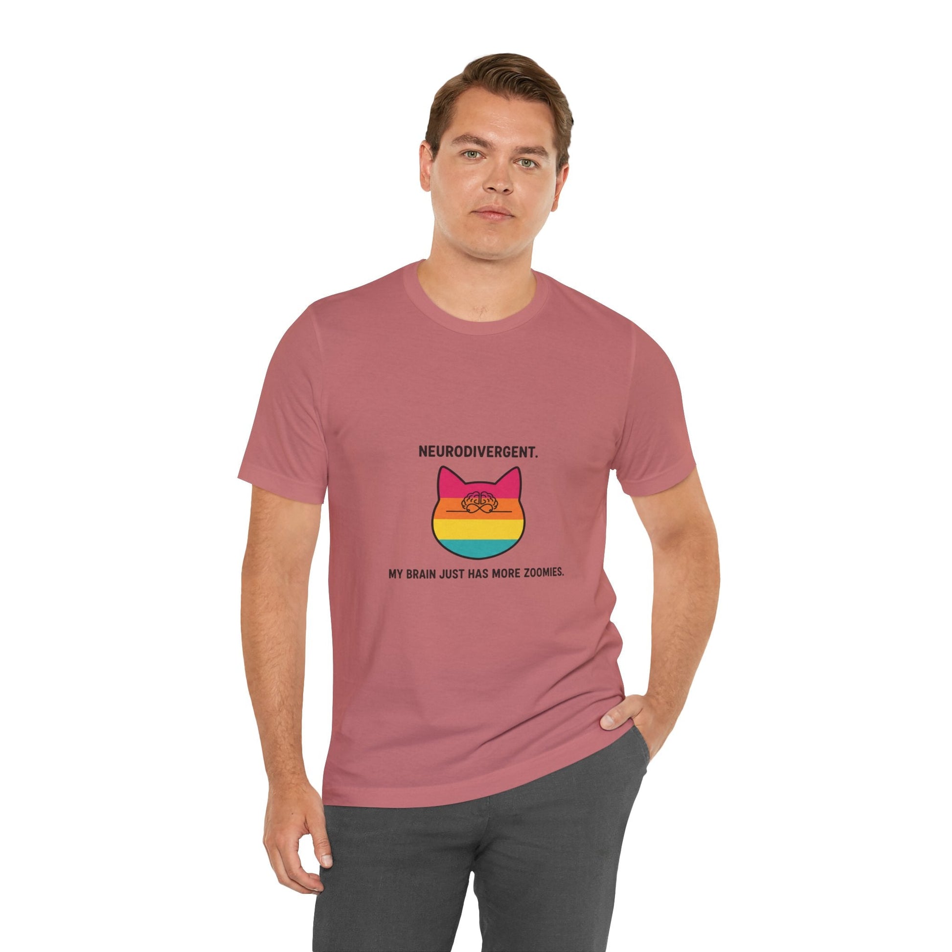 Neurodivergent Rainbow Cat Tee — "My Brain Just Has More Zoomies" - FloofChonk