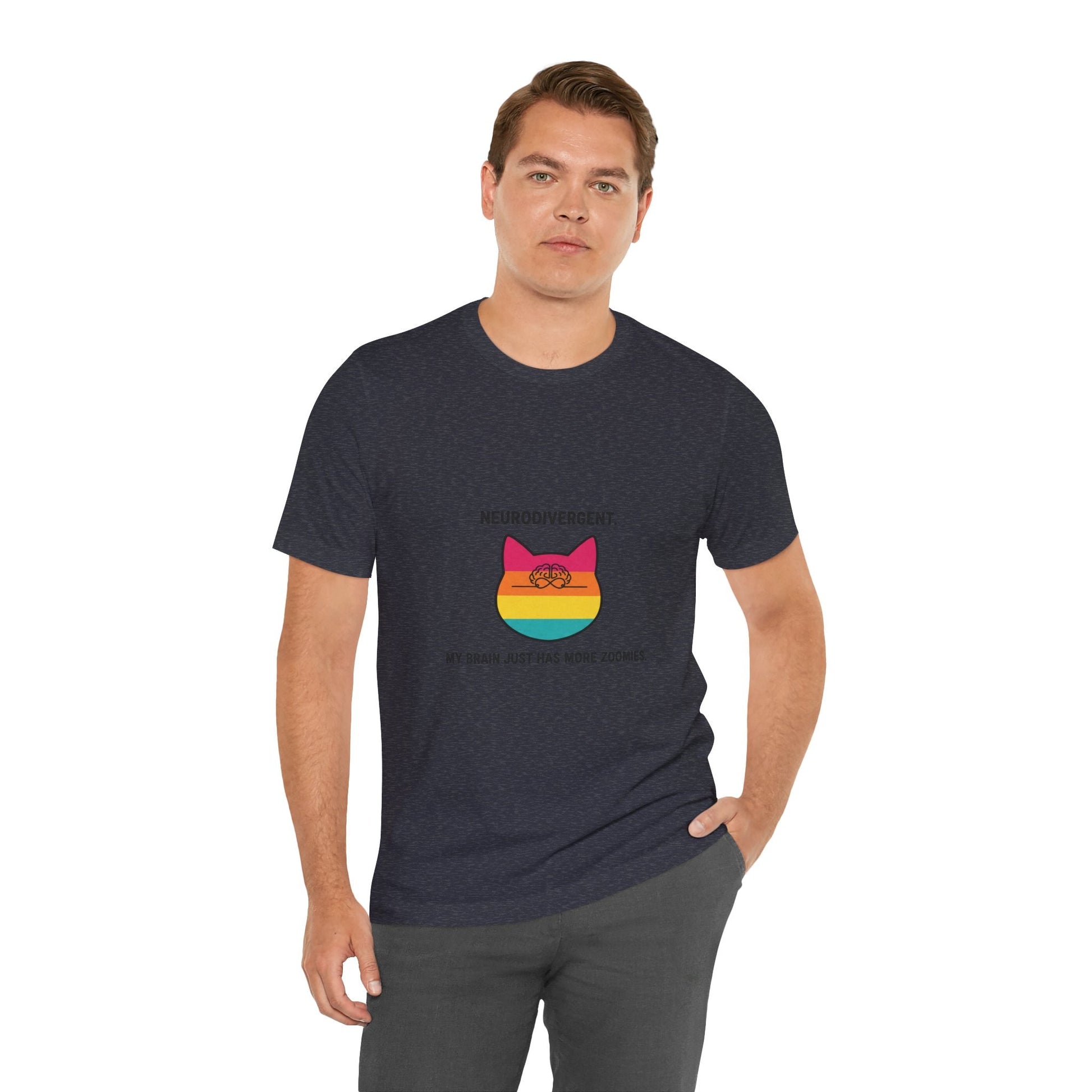 Neurodivergent Rainbow Cat Tee — "My Brain Just Has More Zoomies" - FloofChonk