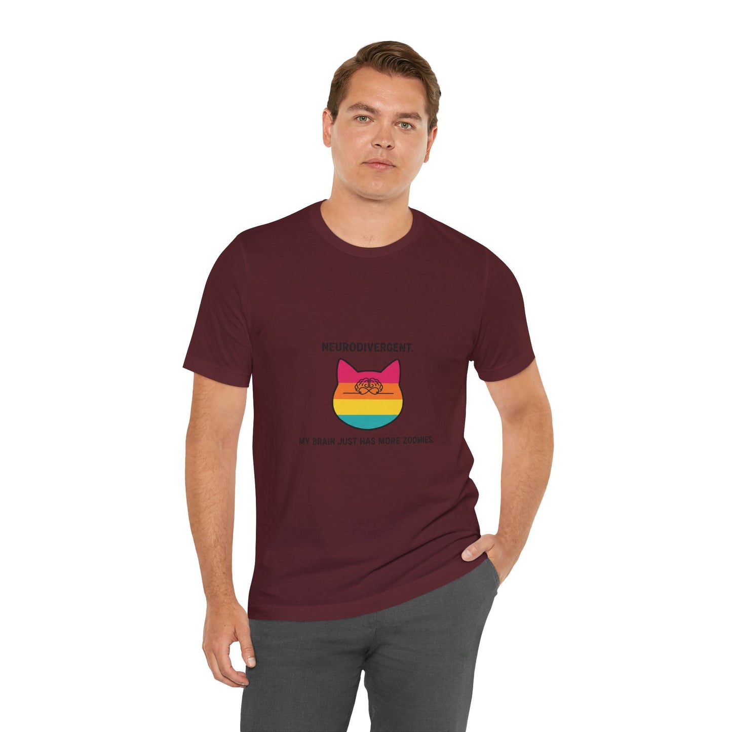 Neurodivergent Rainbow Cat Tee — "My Brain Just Has More Zoomies" - FloofChonk
