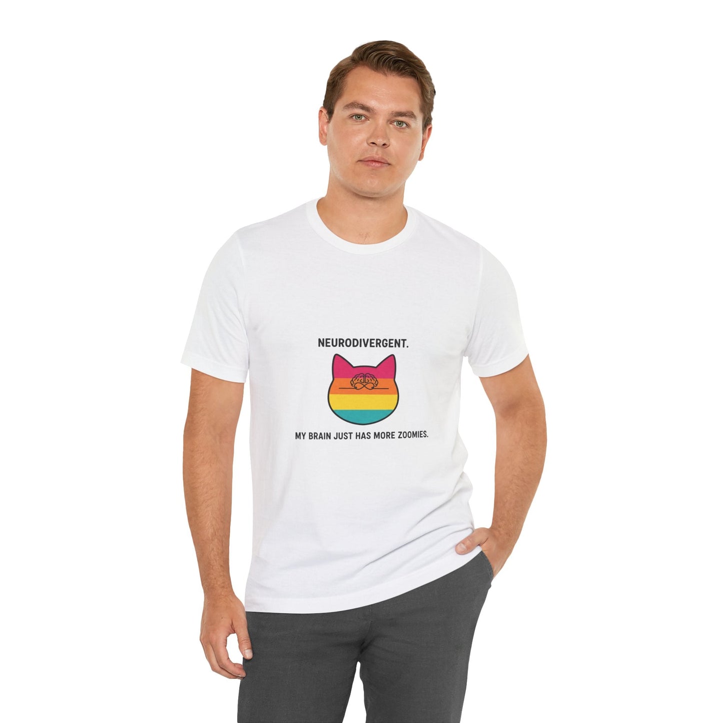Neurodivergent Rainbow Cat Tee — "My Brain Just Has More Zoomies" - FloofChonk