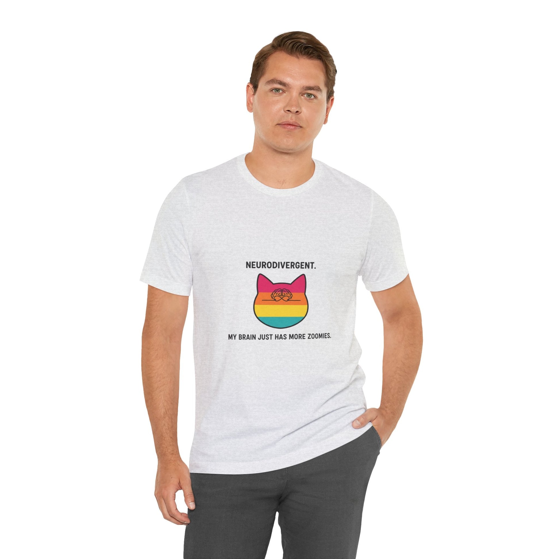 Neurodivergent Rainbow Cat Tee — "My Brain Just Has More Zoomies" - FloofChonk
