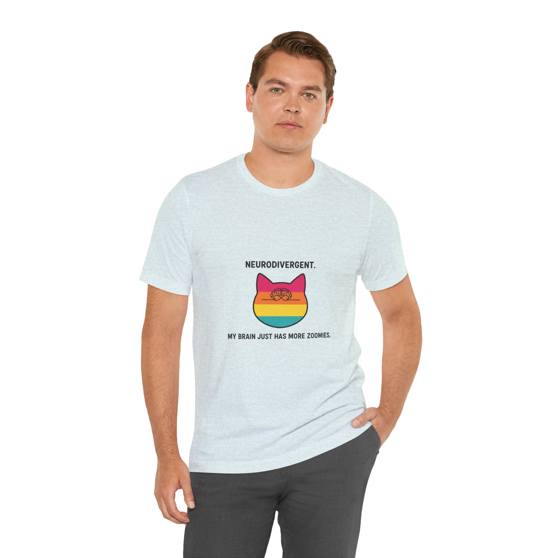Neurodivergent Rainbow Cat Tee — "My Brain Just Has More Zoomies" - FloofChonk