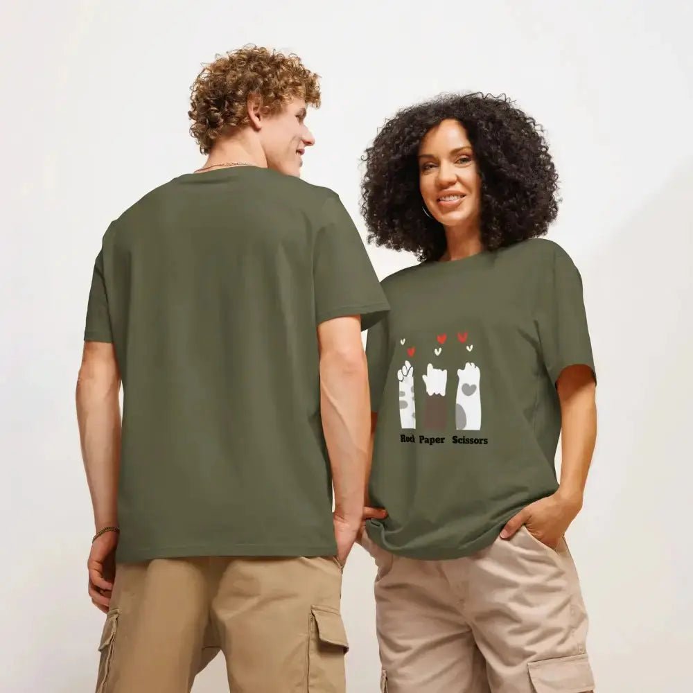 Organic Ribbed Neck T-Shirt with Rock, Paper, Scissors Graphic - FloofChonk