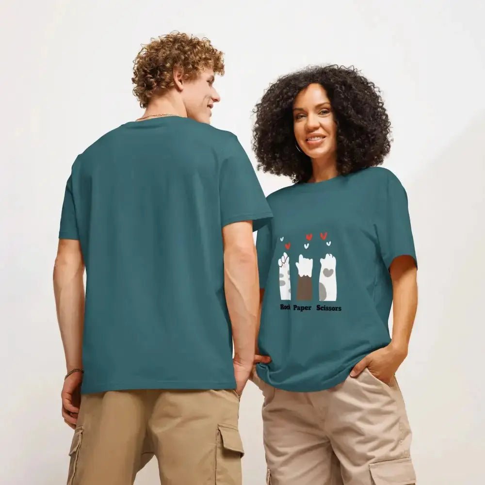 Organic Ribbed Neck T-Shirt with Rock, Paper, Scissors Graphic - FloofChonk