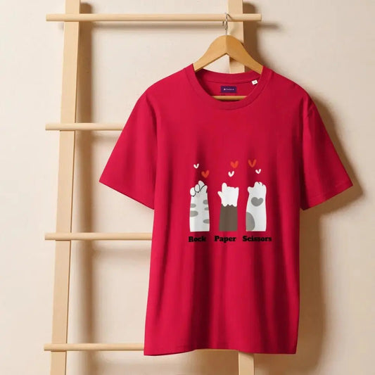 Organic Ribbed Neck T-Shirt with Rock, Paper, Scissors Graphic - FloofChonk