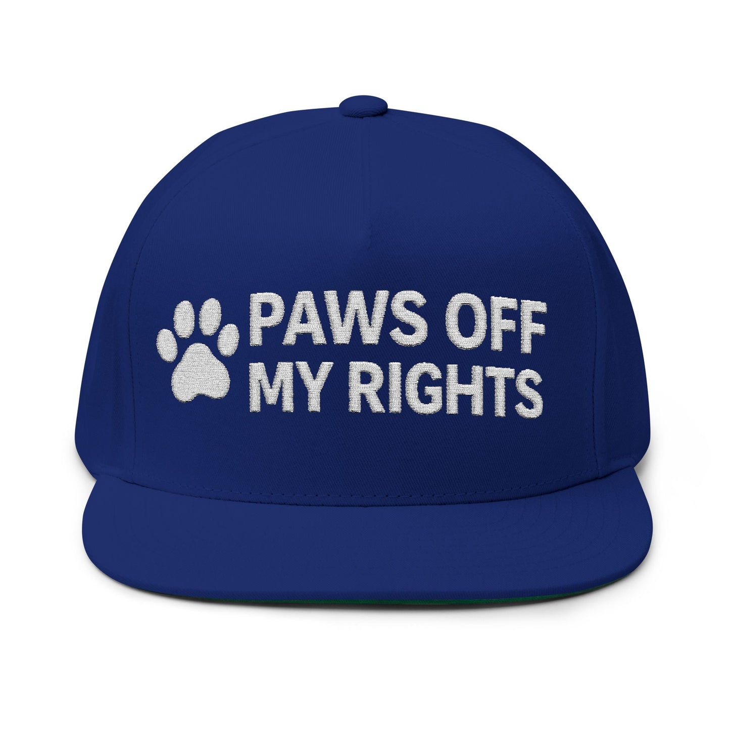 Paws Off My Rights Flat Bill Cap — Embroidered Dog Paw Freedom Hat - FloofChonk