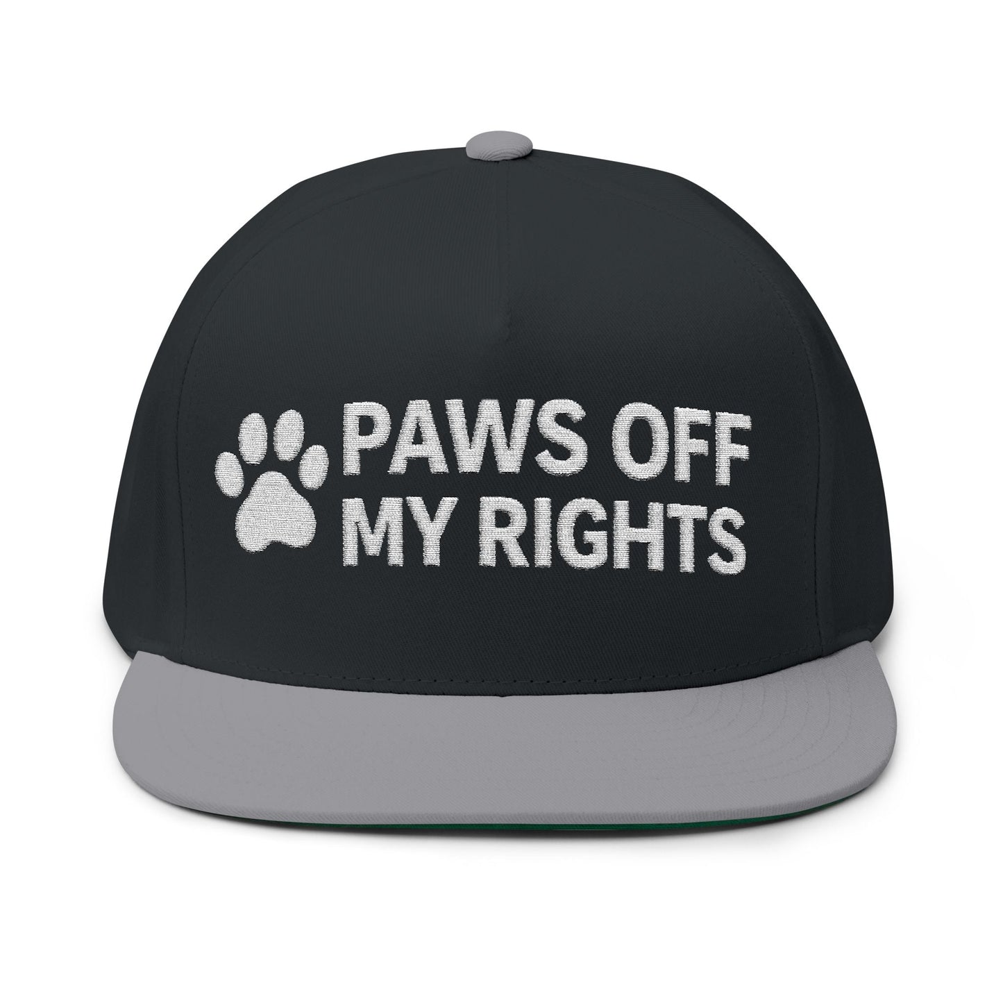 Paws Off My Rights Flat Bill Cap — Embroidered Dog Paw Freedom Hat - FloofChonk