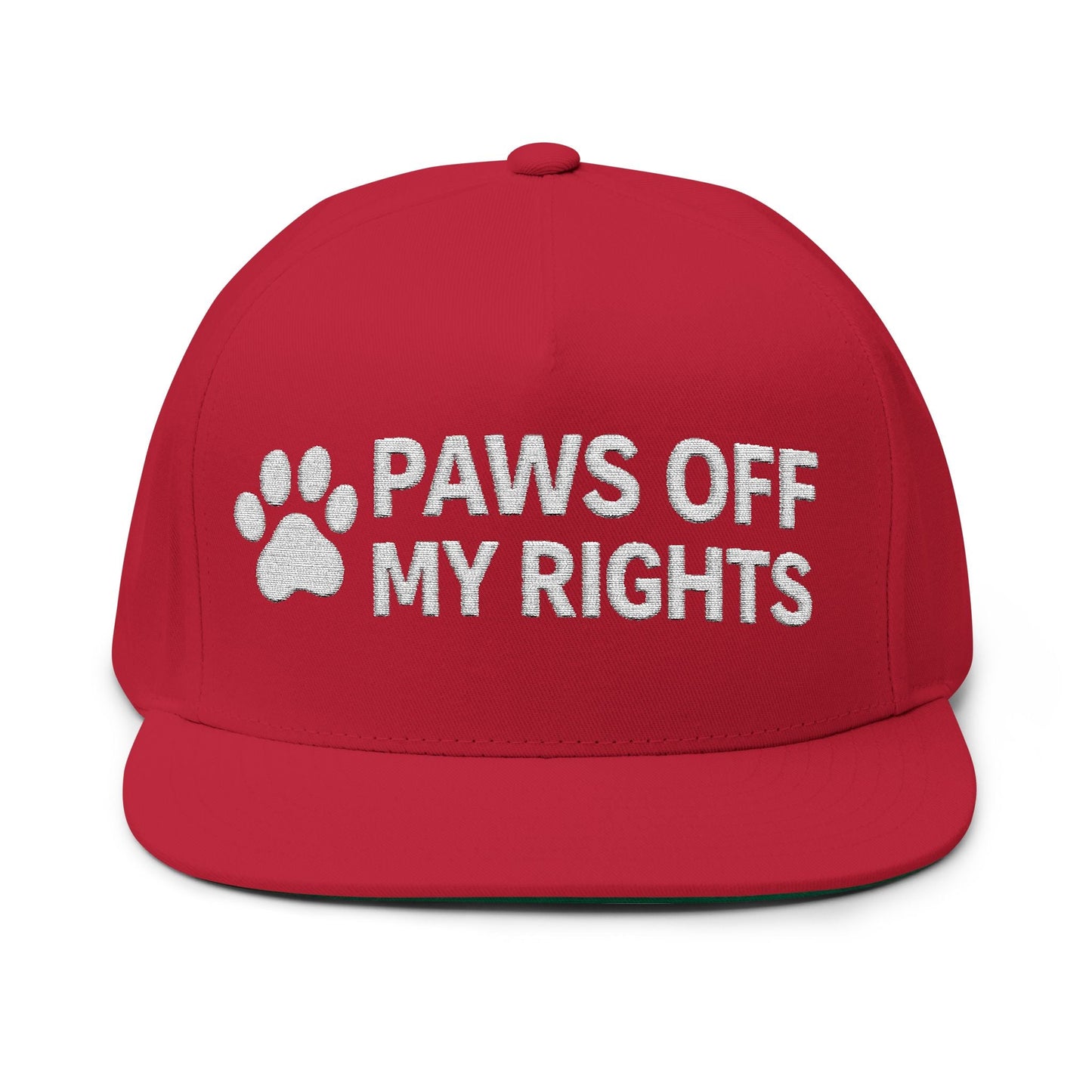 Paws Off My Rights Flat Bill Cap — Embroidered Dog Paw Freedom Hat - FloofChonk