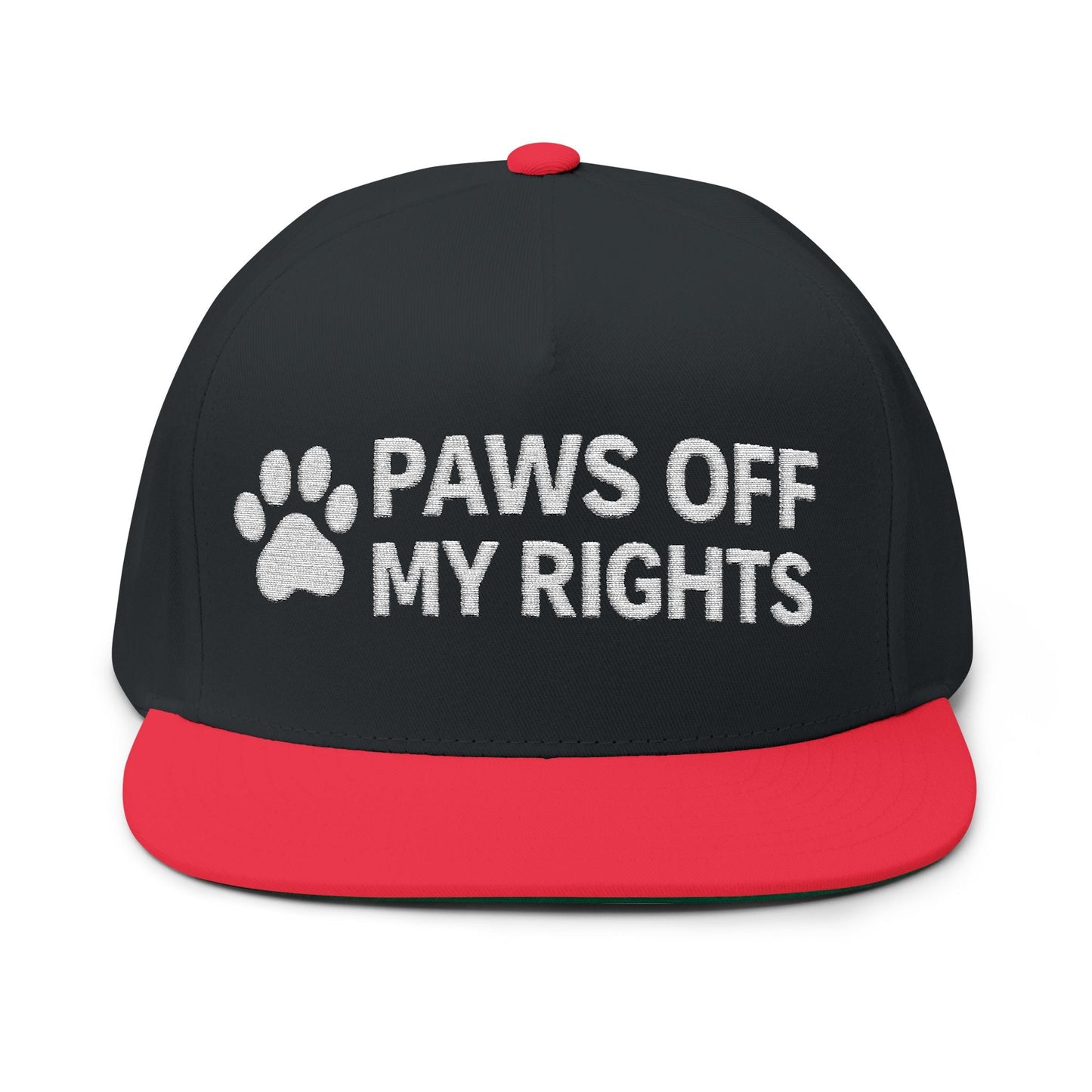 Paws Off My Rights Flat Bill Cap — Embroidered Dog Paw Freedom Hat - FloofChonk