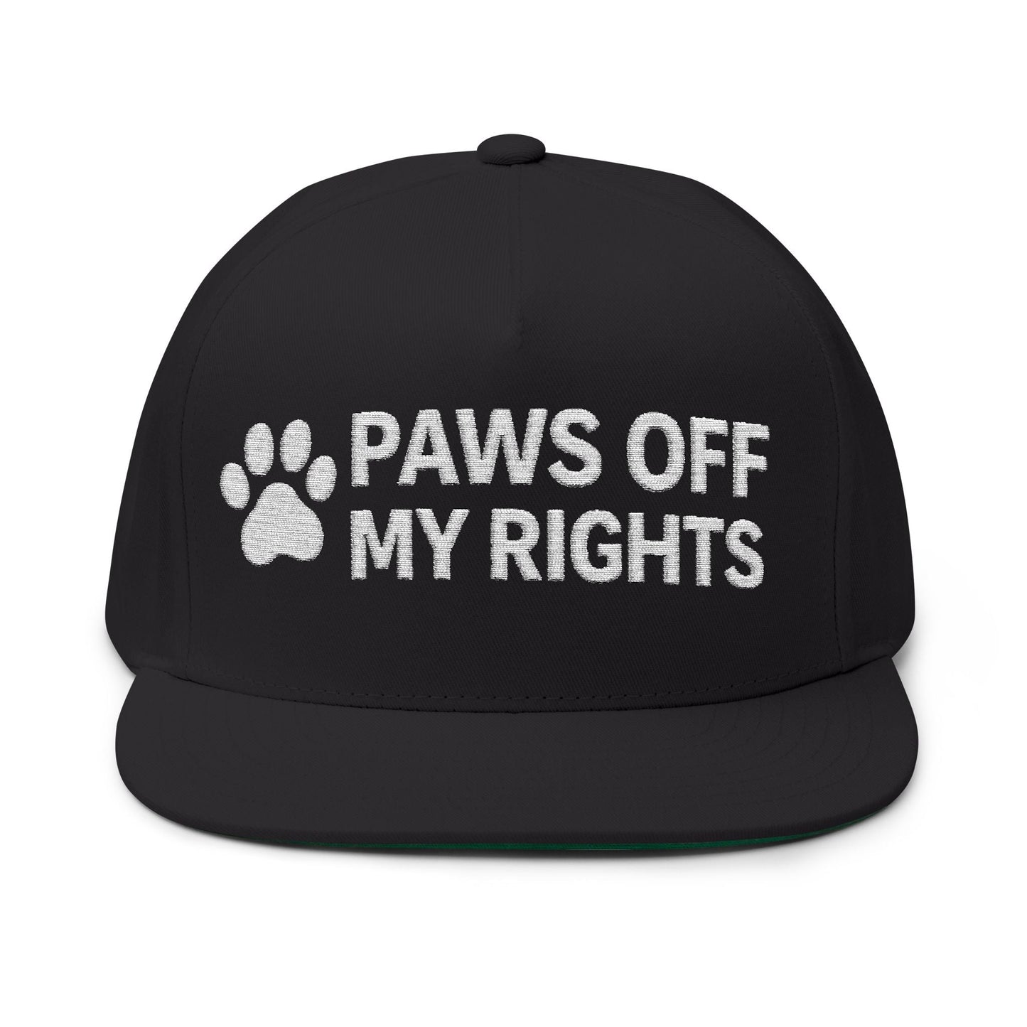 Paws Off My Rights Flat Bill Cap — Embroidered Dog Paw Freedom Hat - FloofChonk
