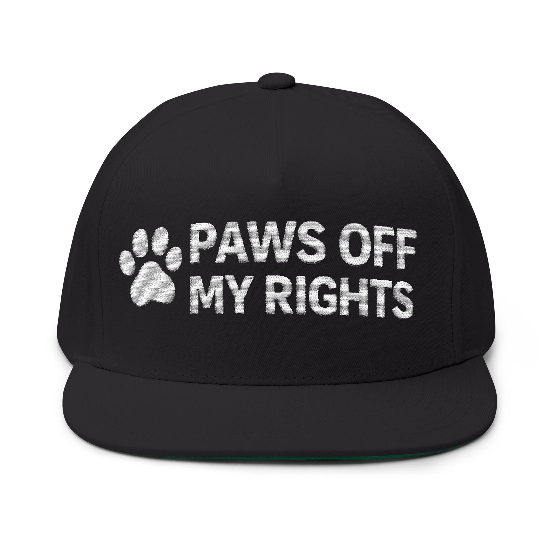 Paws Off My Rights Flat Bill Cap — Embroidered Dog Paw Freedom Hat - FloofChonk