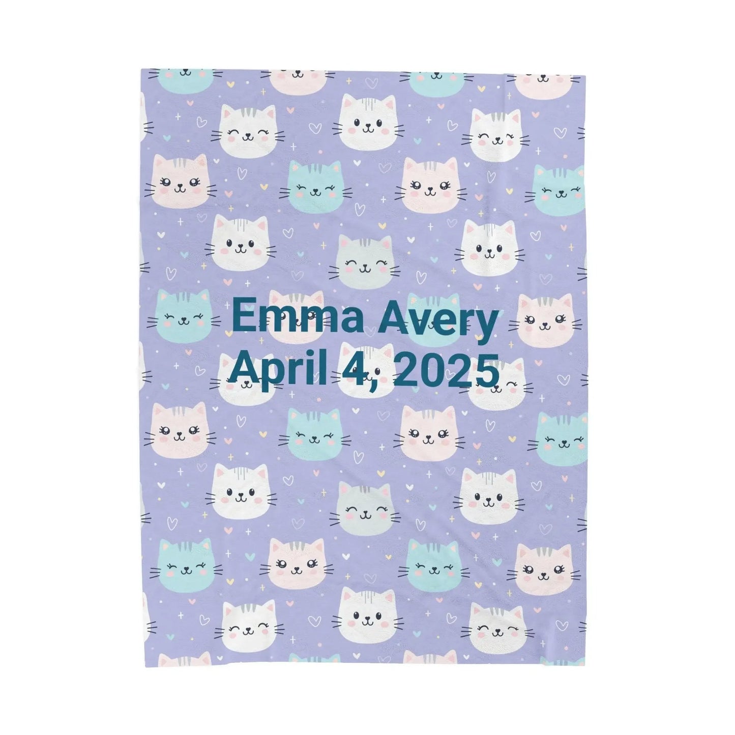 Personalized Cat Velveteen Blanket, Cozy Baby Shower Gift, Nursery Decor, Cat Lover's Plush Throw, Custom Cat Pattern Bedding - FloofChonk