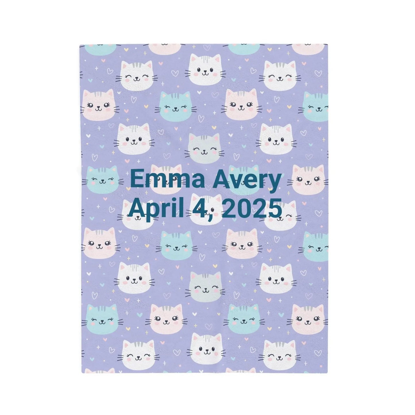 Personalized Cat Velveteen Blanket, Cozy Baby Shower Gift, Nursery Decor, Cat Lover's Plush Throw, Custom Cat Pattern Bedding - FloofChonk